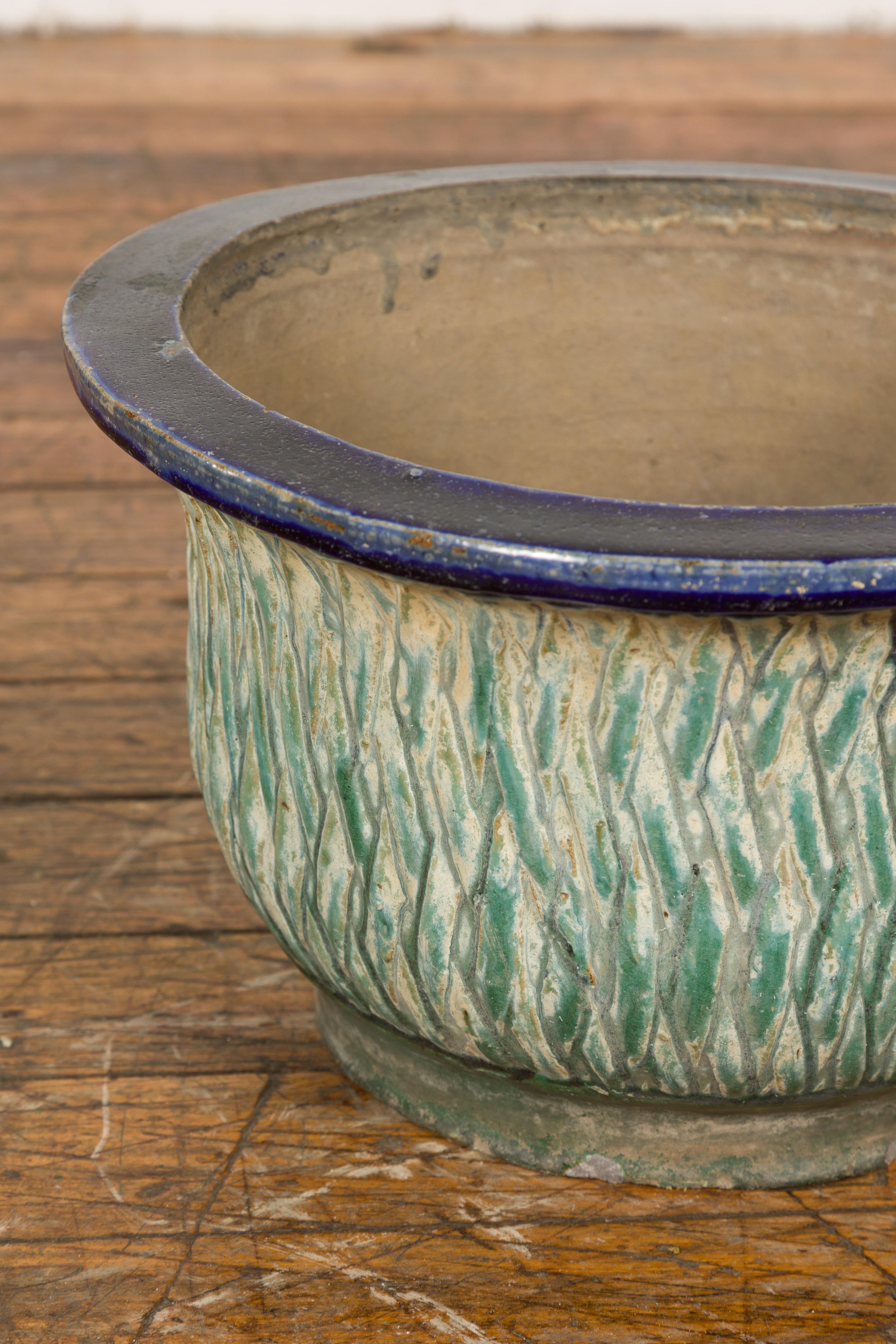 Qing Dynasty Period Multi-Glaze Planter with Green and Blue Accents 2