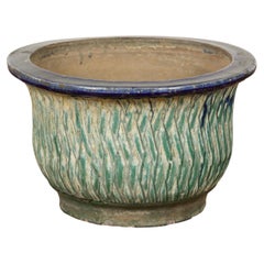 Chinese Qing Dynasty Period Multi-Glaze Planter with Green and Blue Accents