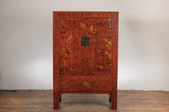 Large Red Antique Cabinet with Gold Painted Scenes