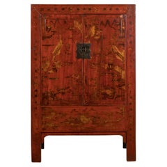 Large Red Antique Cabinet with Gold Painted Scenes