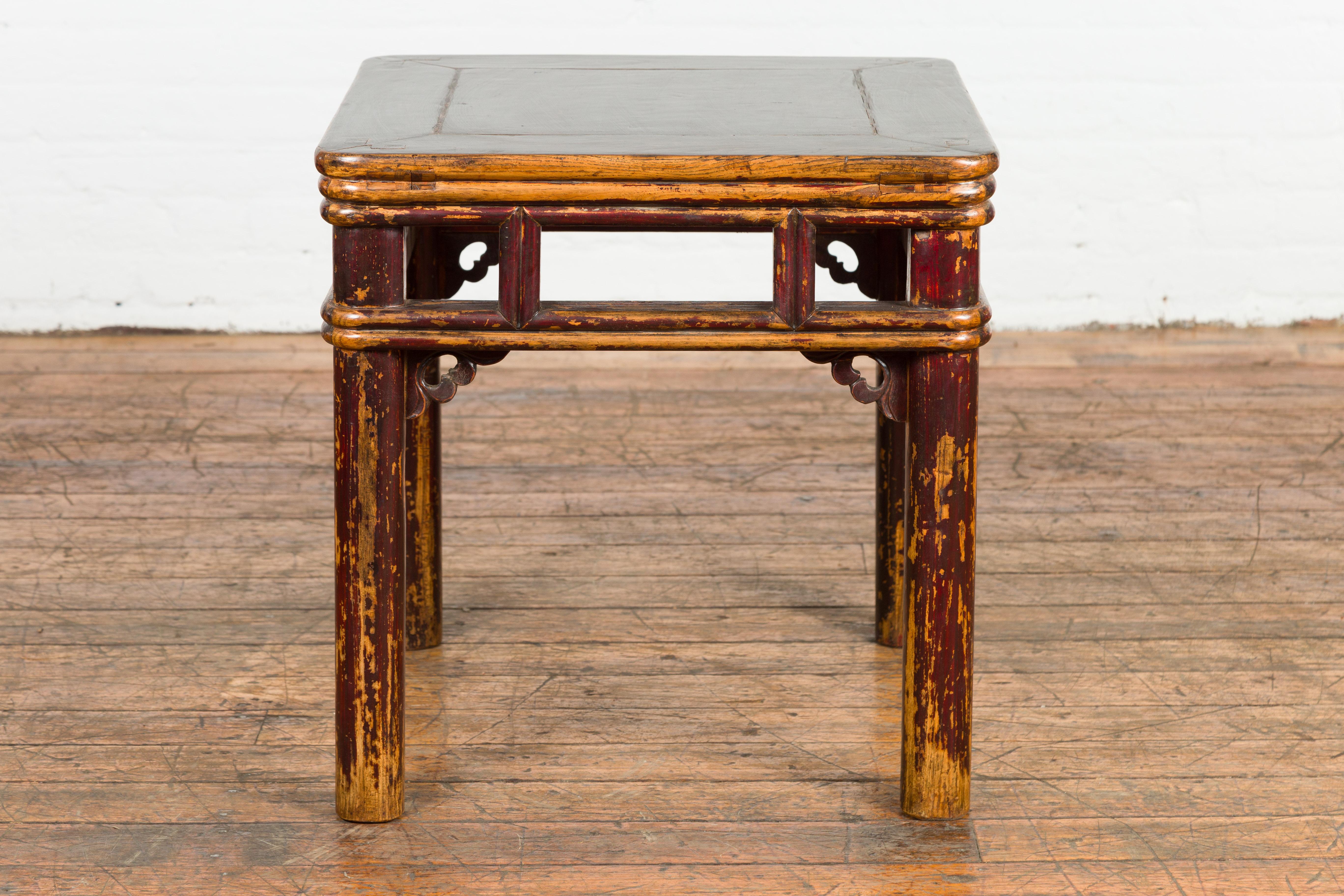 Two-Tone Brown Square Antique End Table For Sale 3