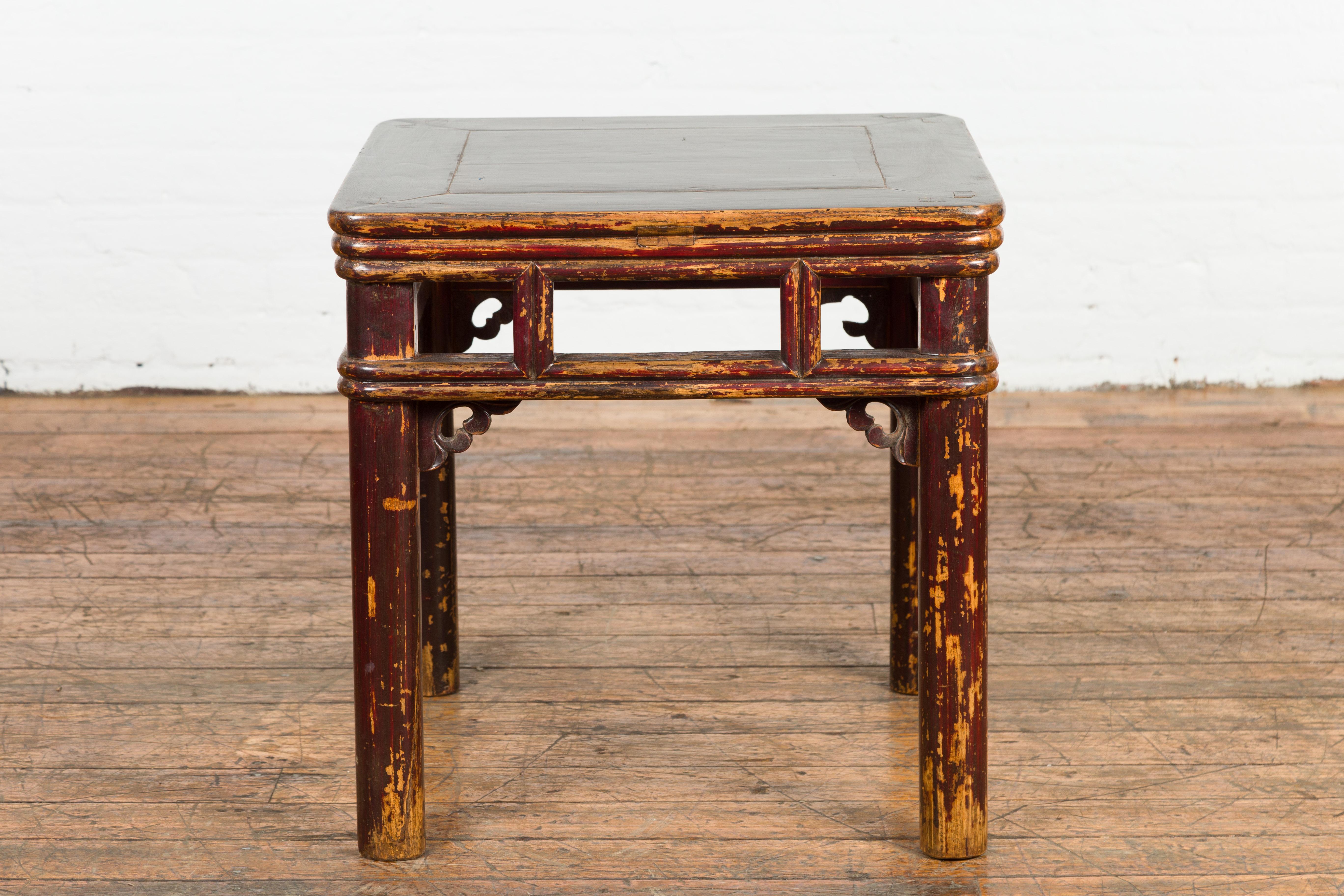 Two-Tone Brown Square Antique End Table For Sale 4