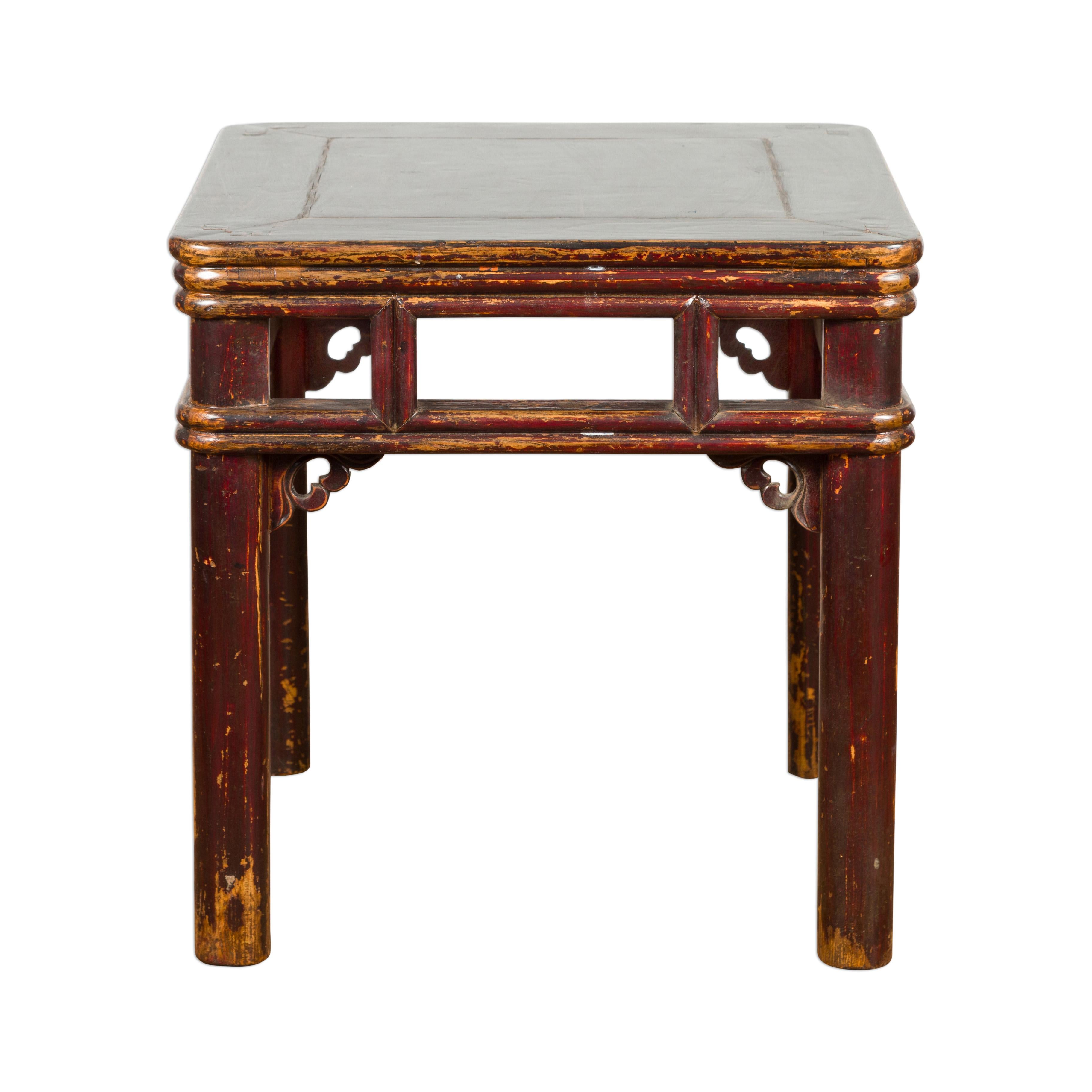 Two-Tone Brown Square Antique End Table For Sale 5