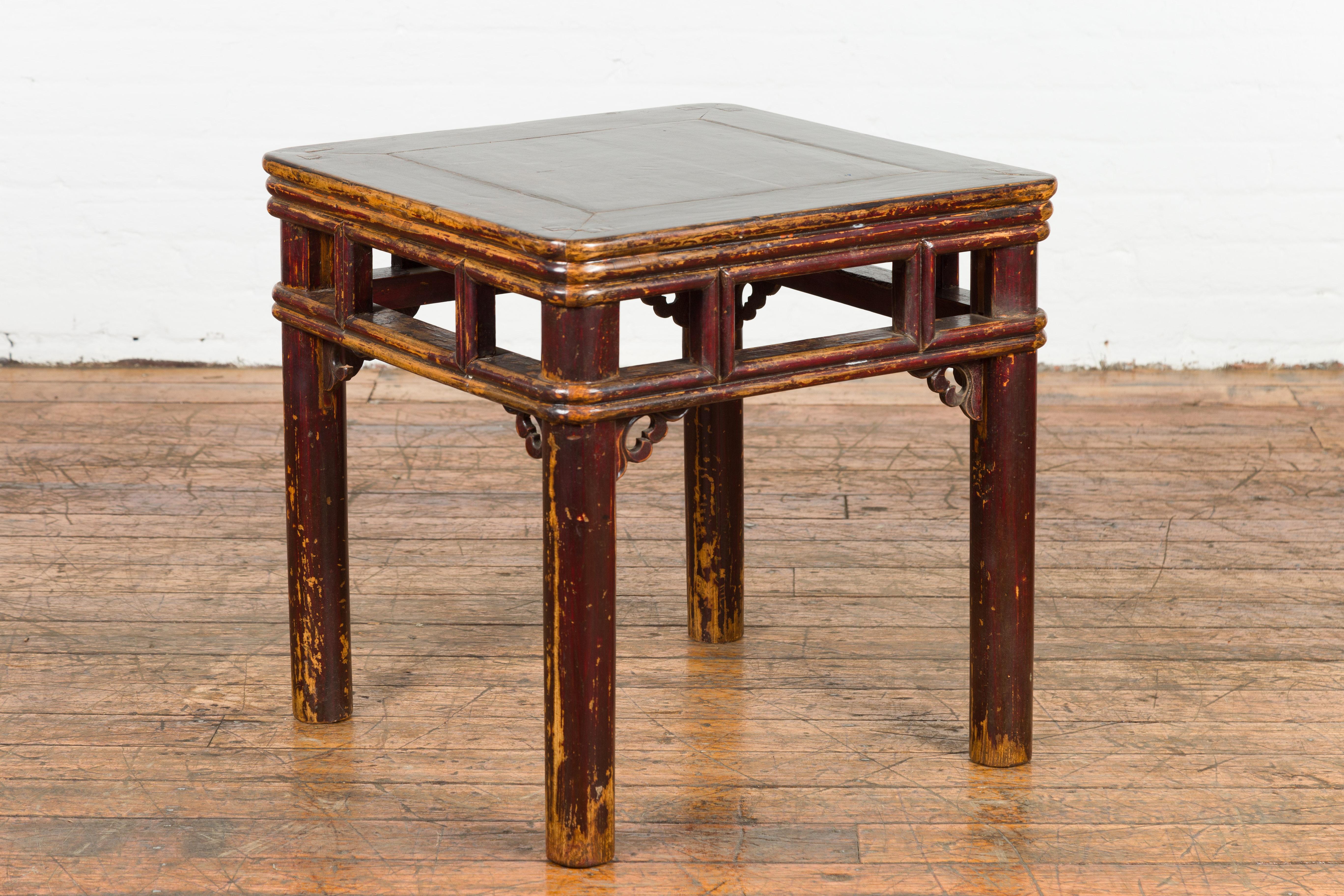Two-Tone Brown Square Antique End Table For Sale 1