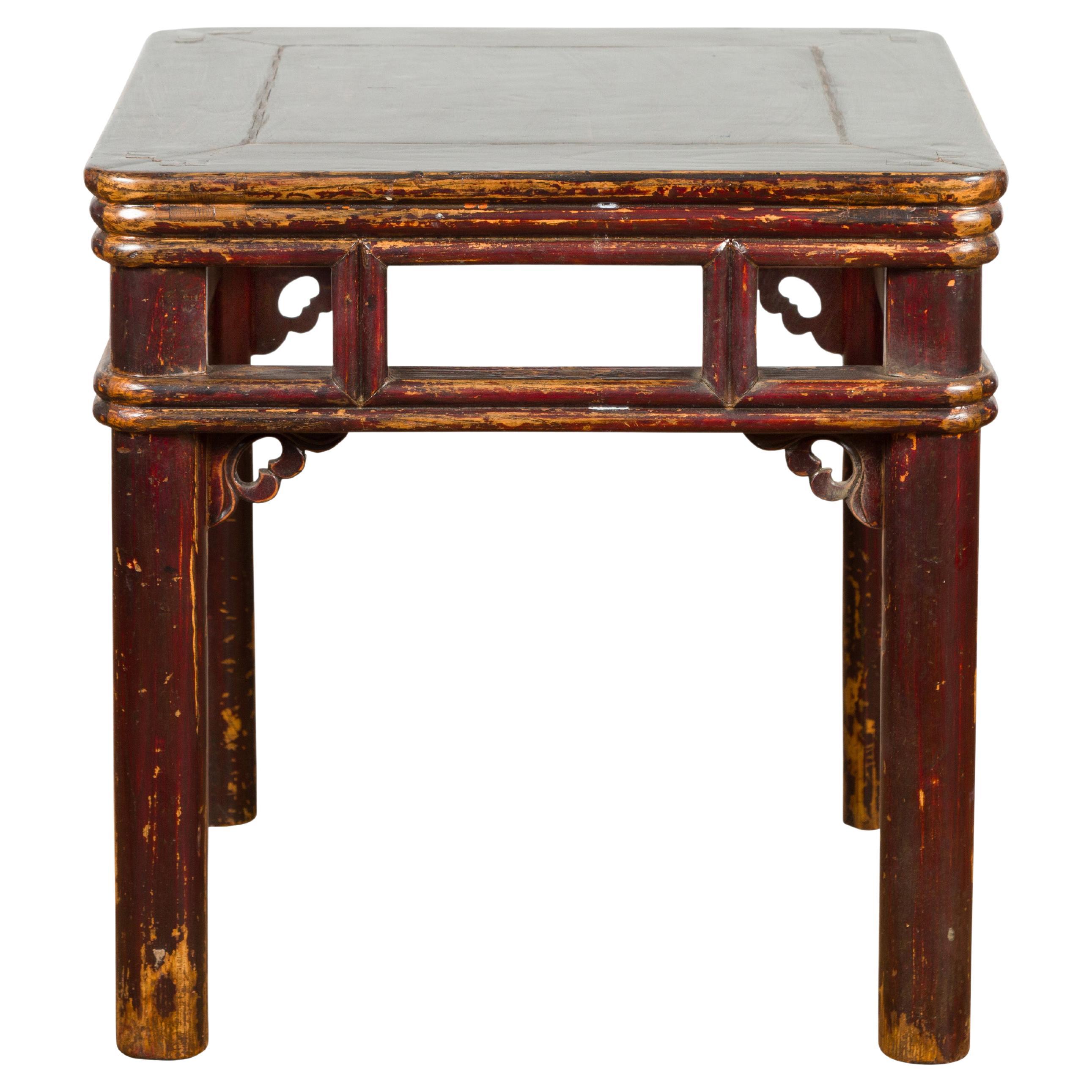 Two-Tone Brown Square Antique End Table For Sale