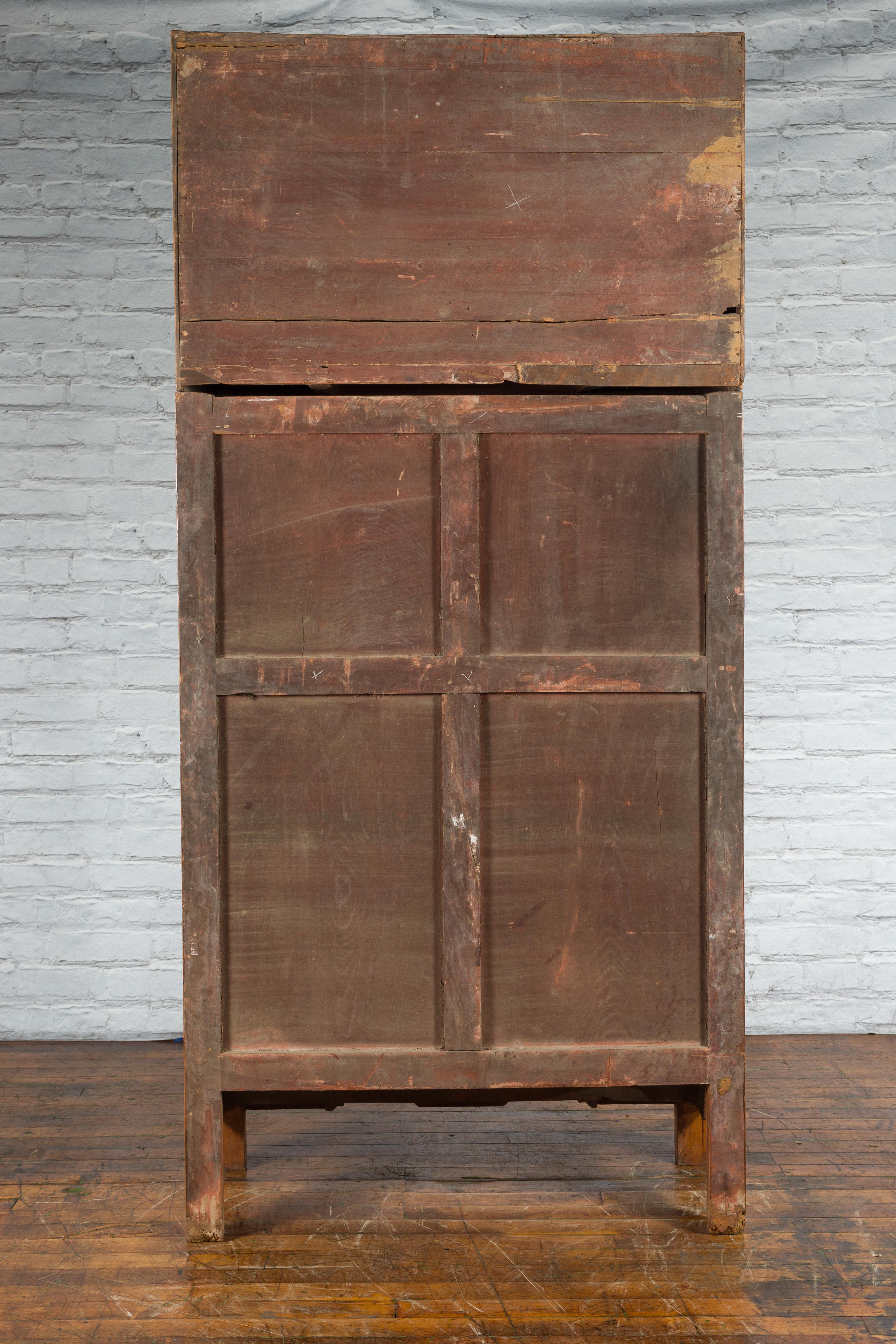 Chinese Qing Dynasty Period Wooden Compound Cabinet with Doors and Carved Apron For Sale 7