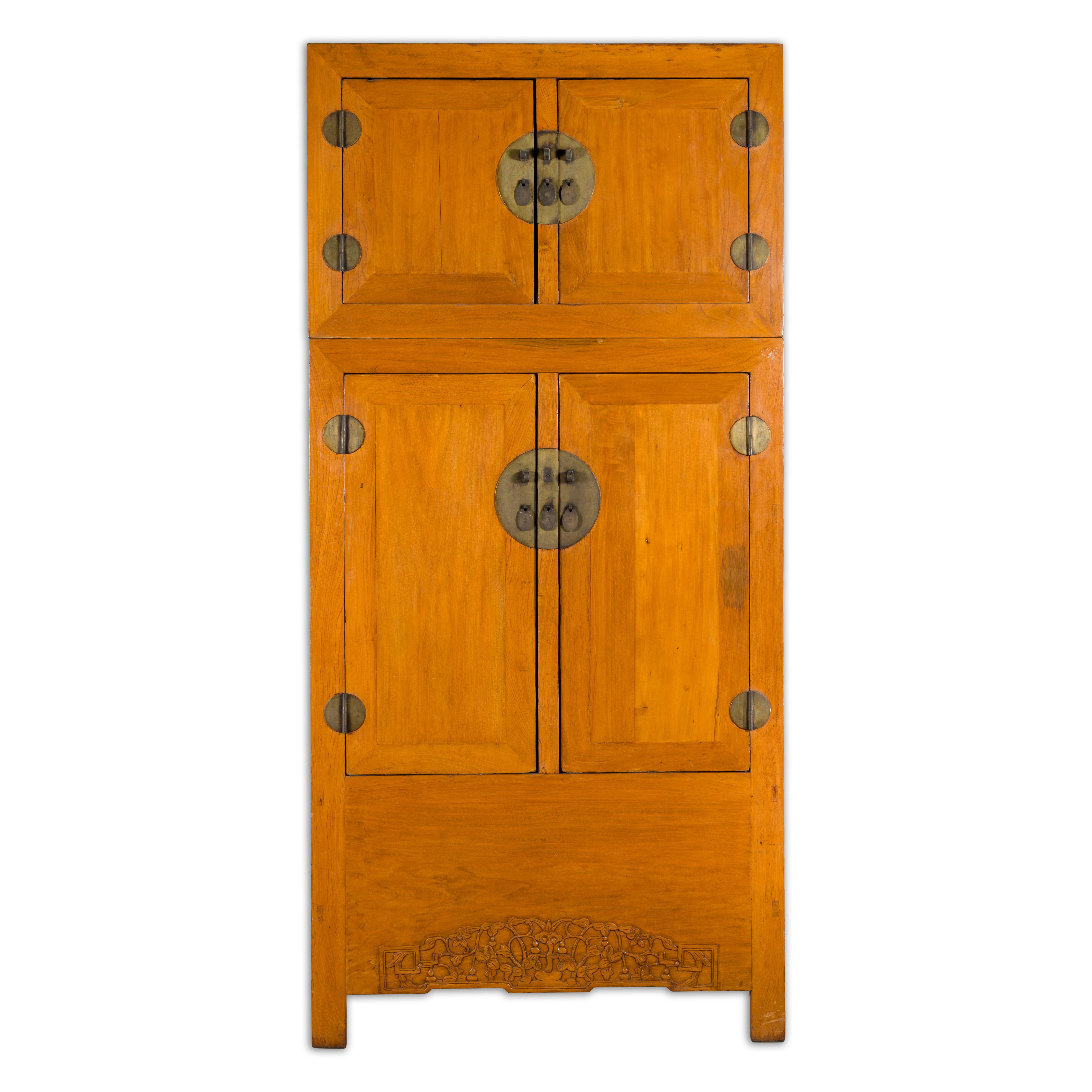 Chinese Qing Dynasty Period Wooden Compound Cabinet with Doors and Carved Apron For Sale 9