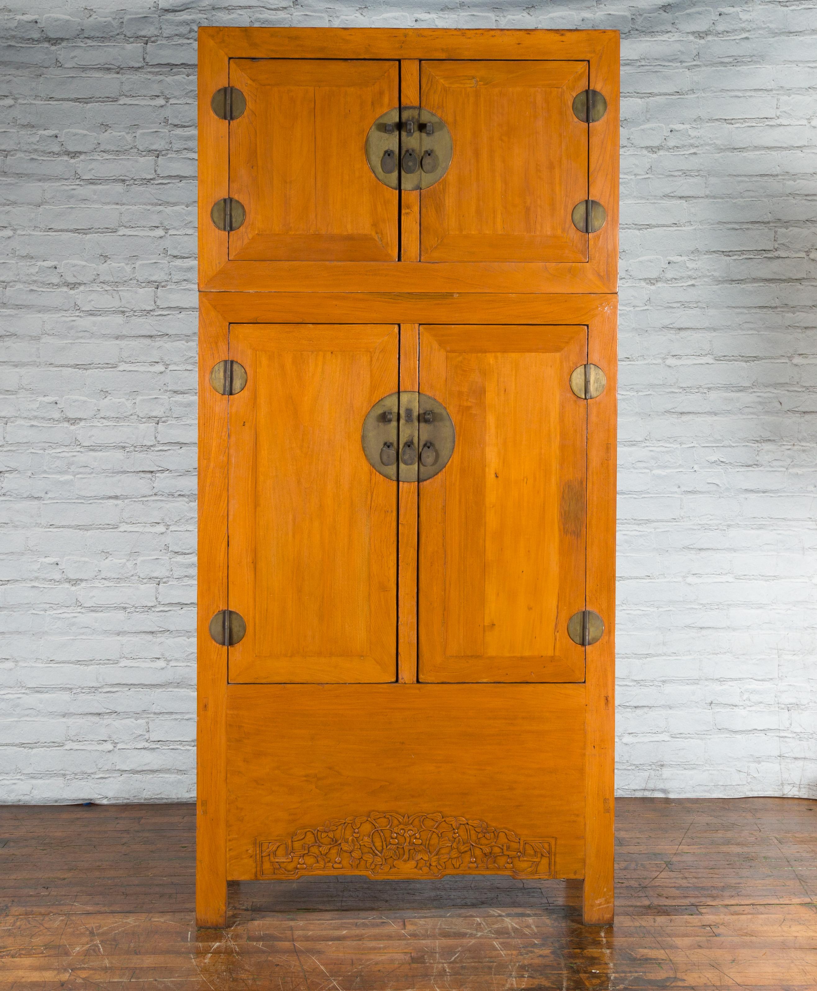 Chinese Qing Dynasty Period Wooden Compound Cabinet with Doors and Carved Apron For Sale 2