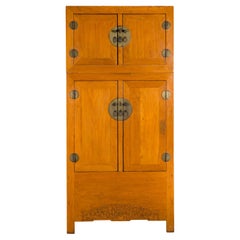 Chinese Qing Dynasty Period Wooden Compound Cabinet with Doors and Carved Apron
