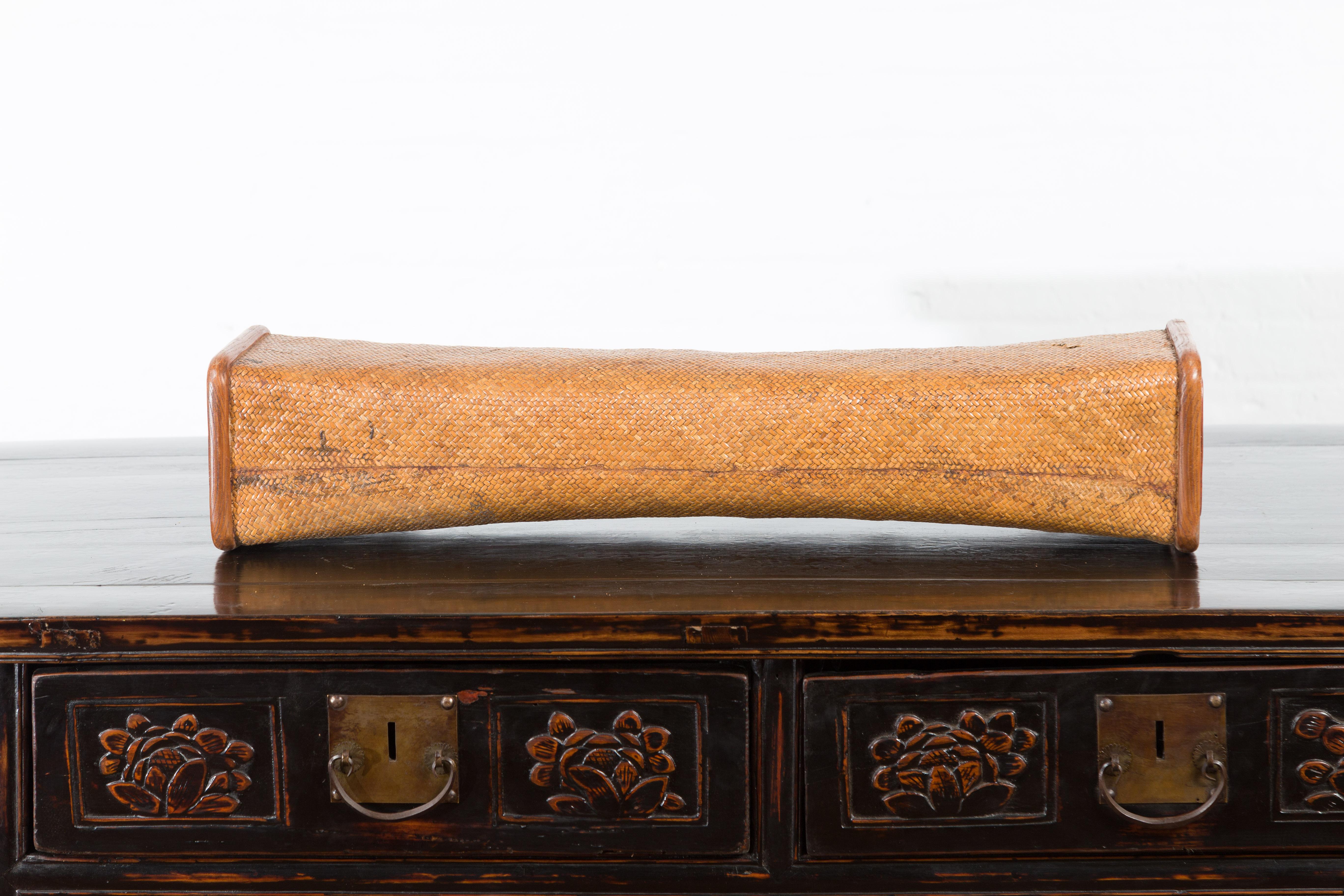 Antique Rattan Woven Qing Dynasty Pillow For Sale 5