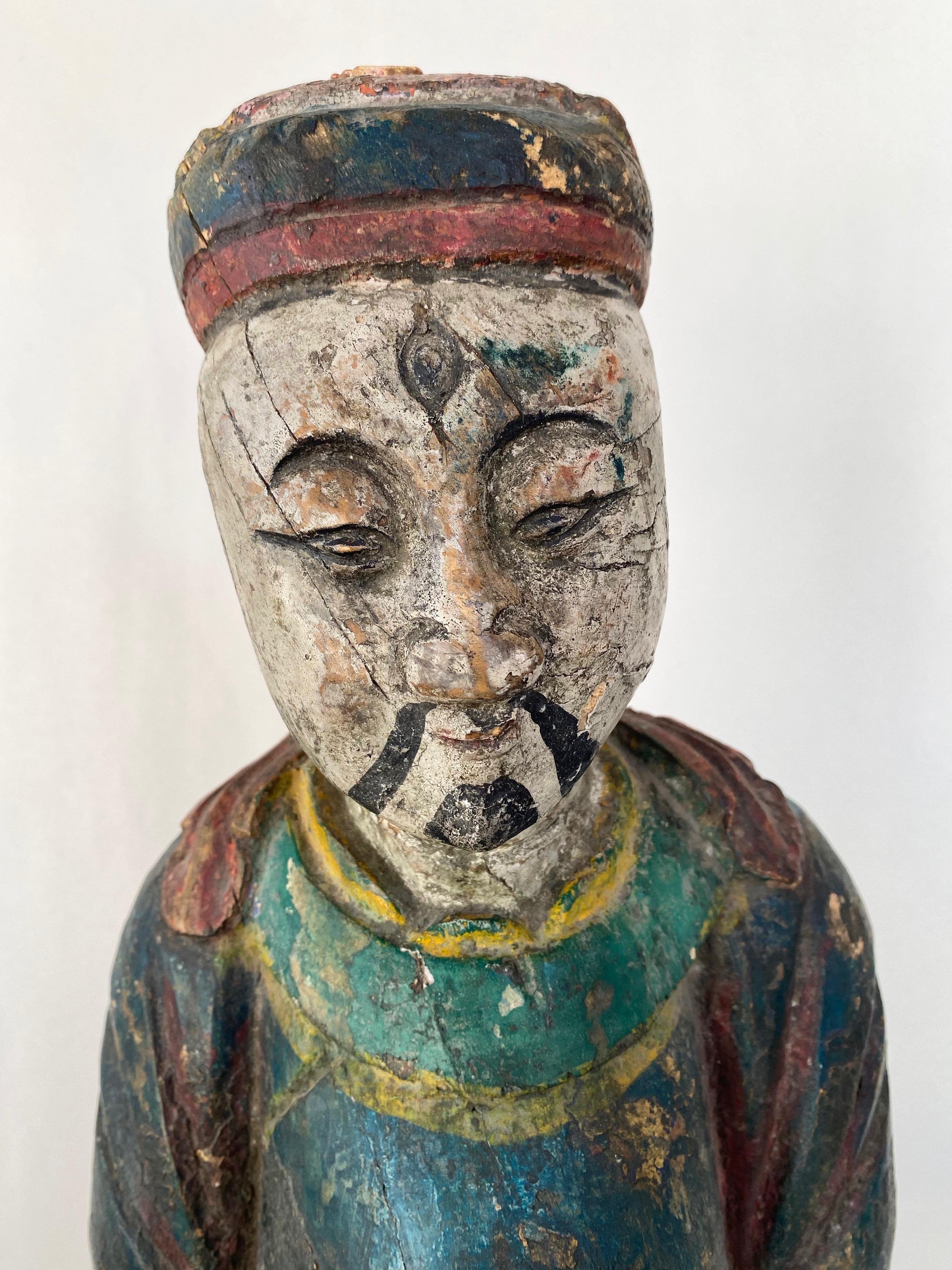 Chinese Qing Dynasty Polychrome Hand-Carved Wooden Sage Statue, c. 1800 5