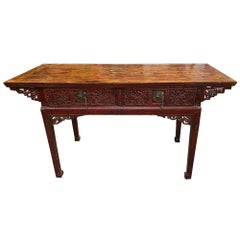 Chinese Qing Dynasty Red Lacquer Altar Table, circa 1880