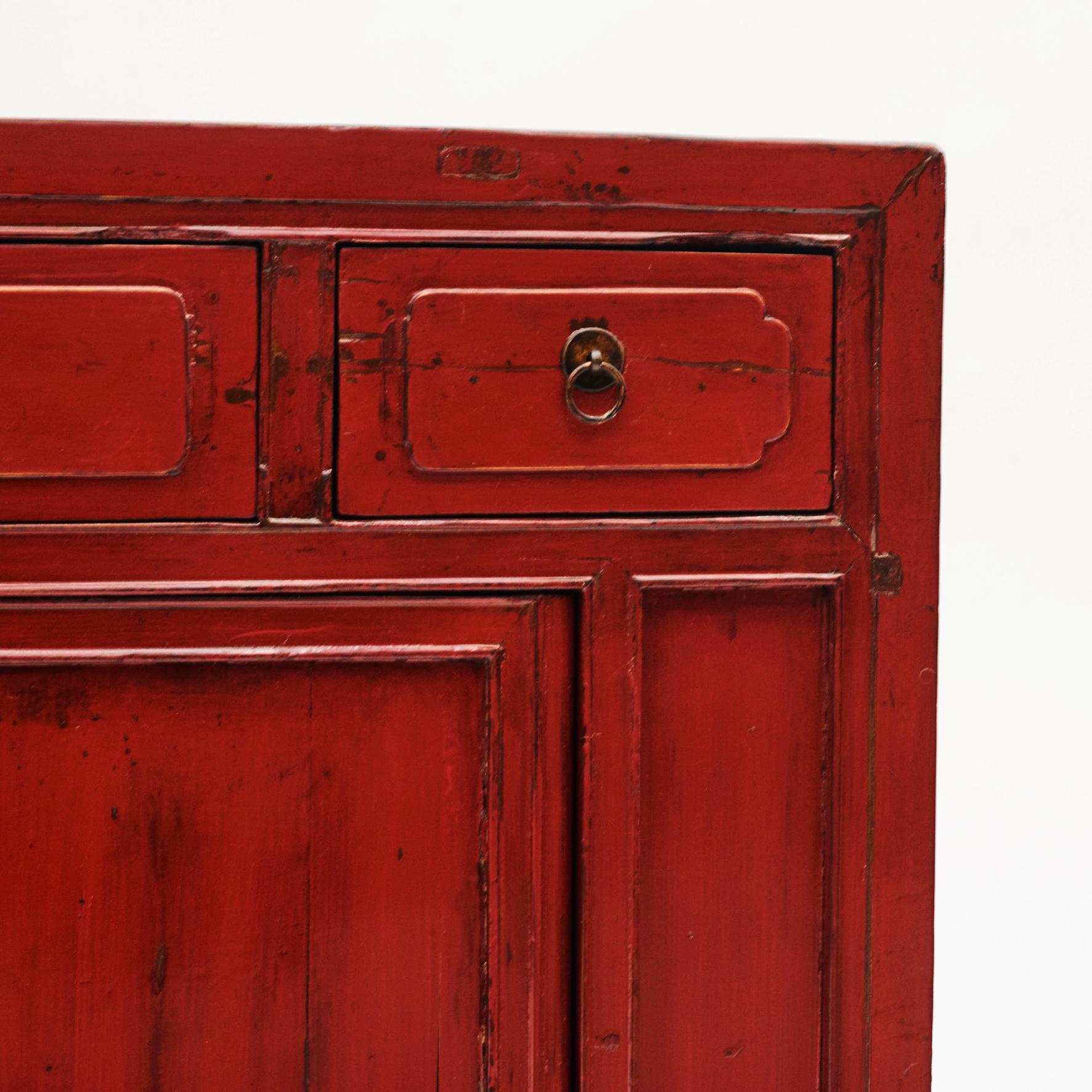 Chinese Qing Dynasty Red Lacquer Cabinet, 1880 4