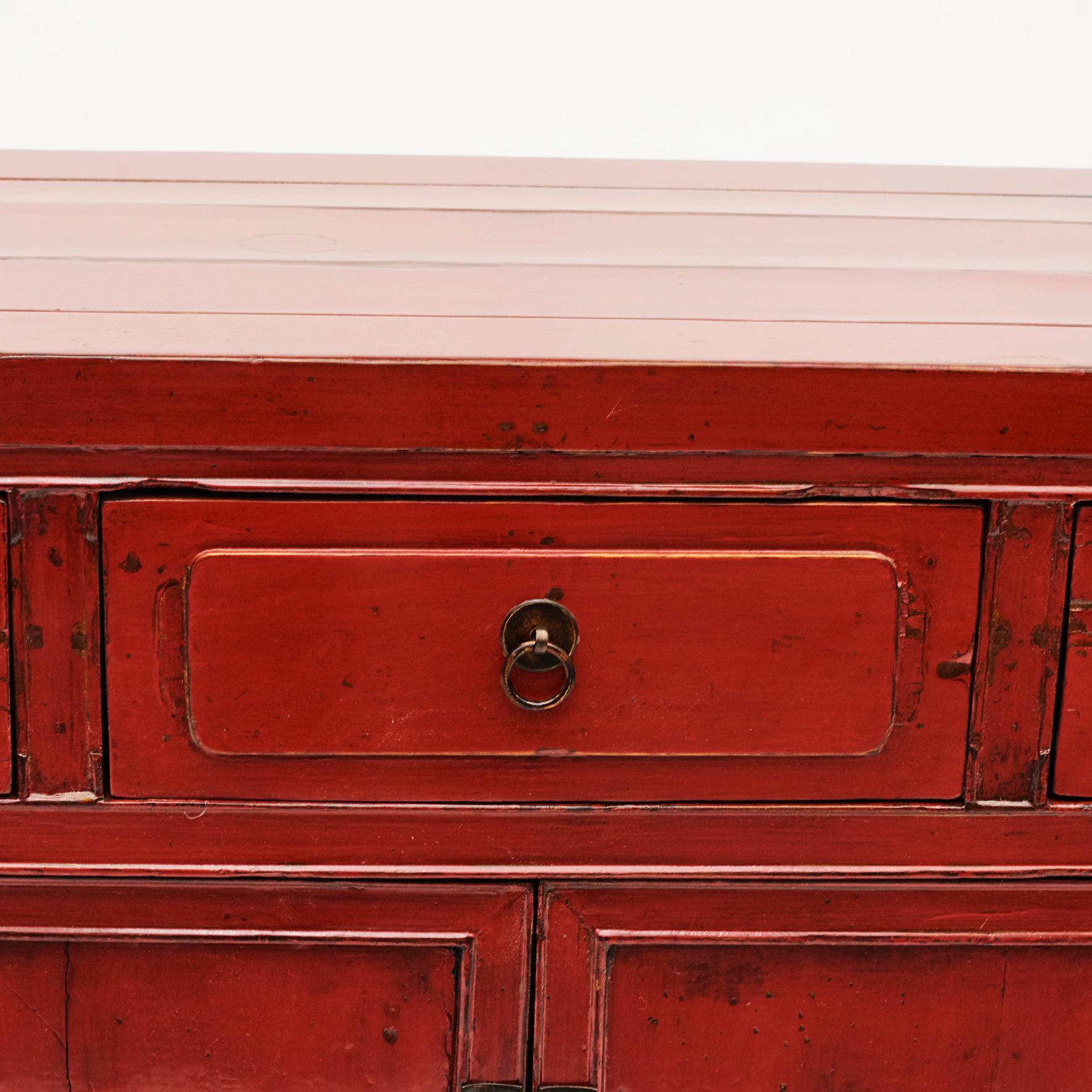 Chinese Qing Dynasty Red Lacquer Cabinet, 1880 9