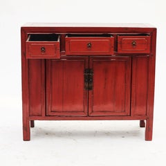 Chinese Qing Dynasty Red Lacquer Cabinet, 1880