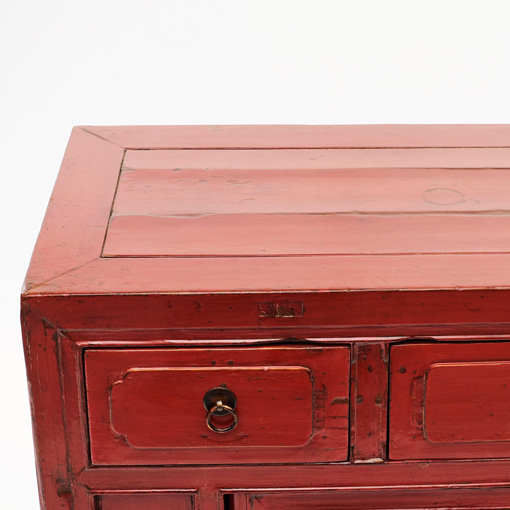 18th Century Chinese Qing Dynasty Red Lacquer Cabinet, 1880