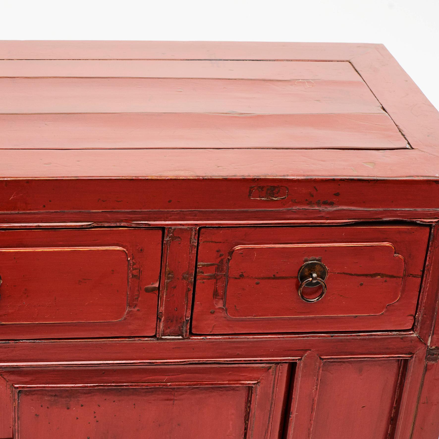 Chinese Qing Dynasty Red Lacquer Cabinet, 1880 2