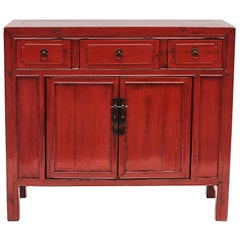 Chinese Qing Dynasty Red Lacquer Cabinet, 1880