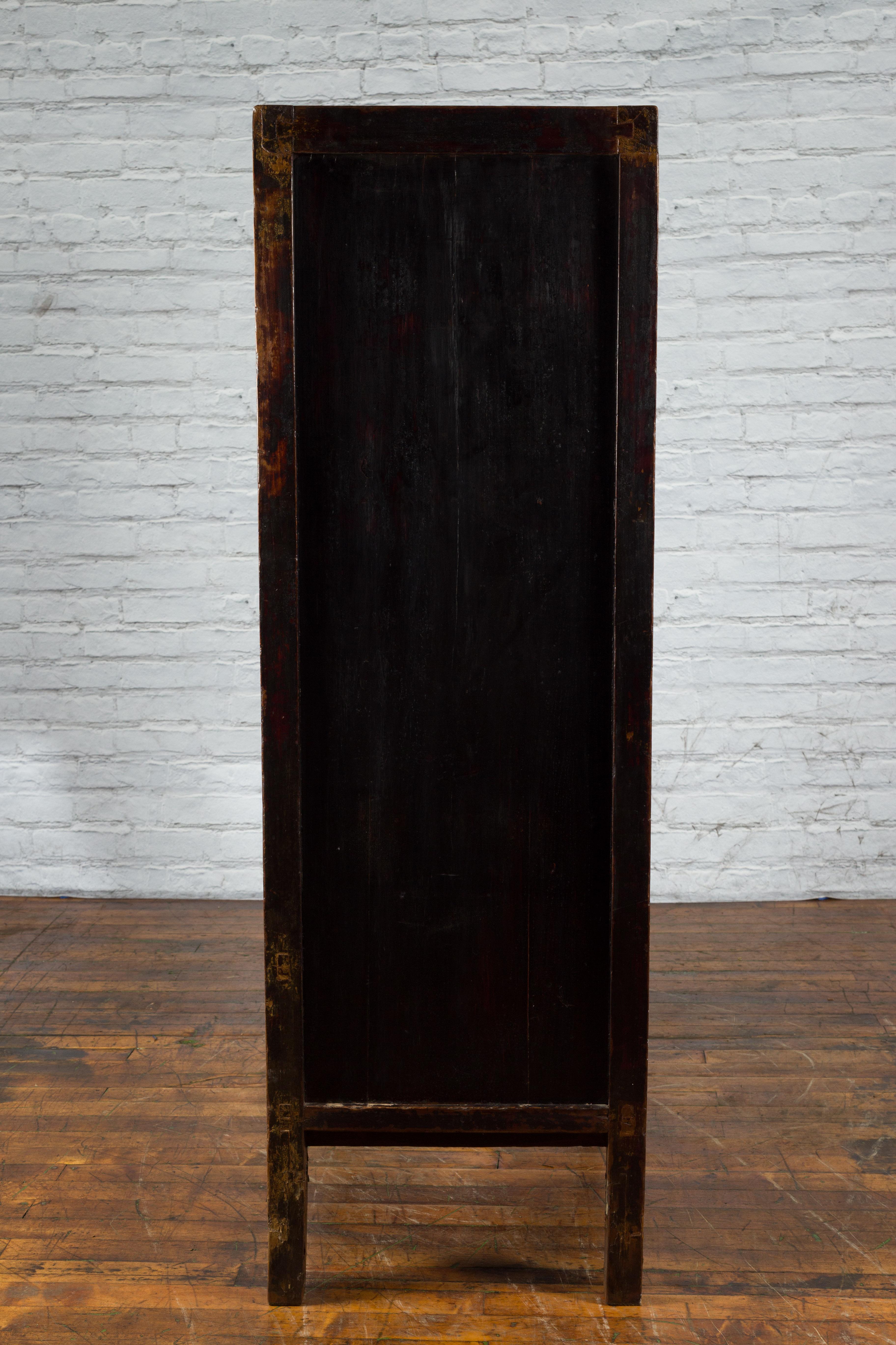 Chinese Qing Dynasty Red Lacquer Cabinet with Hand-Painted Décor For Sale 11
