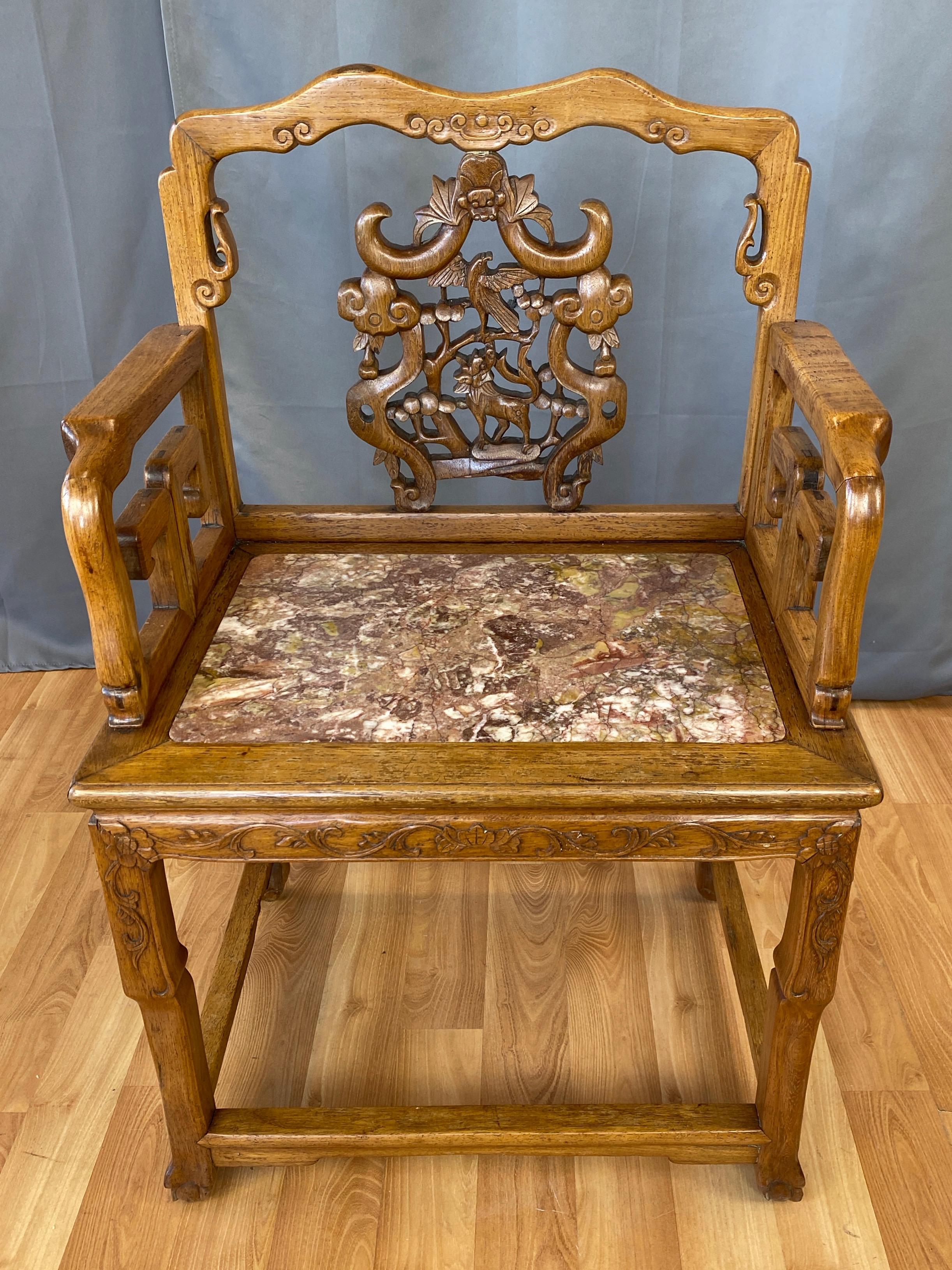 Chinese Qing Dynasty Rosewood and Marble Armchair, 19th Century For Sale 5