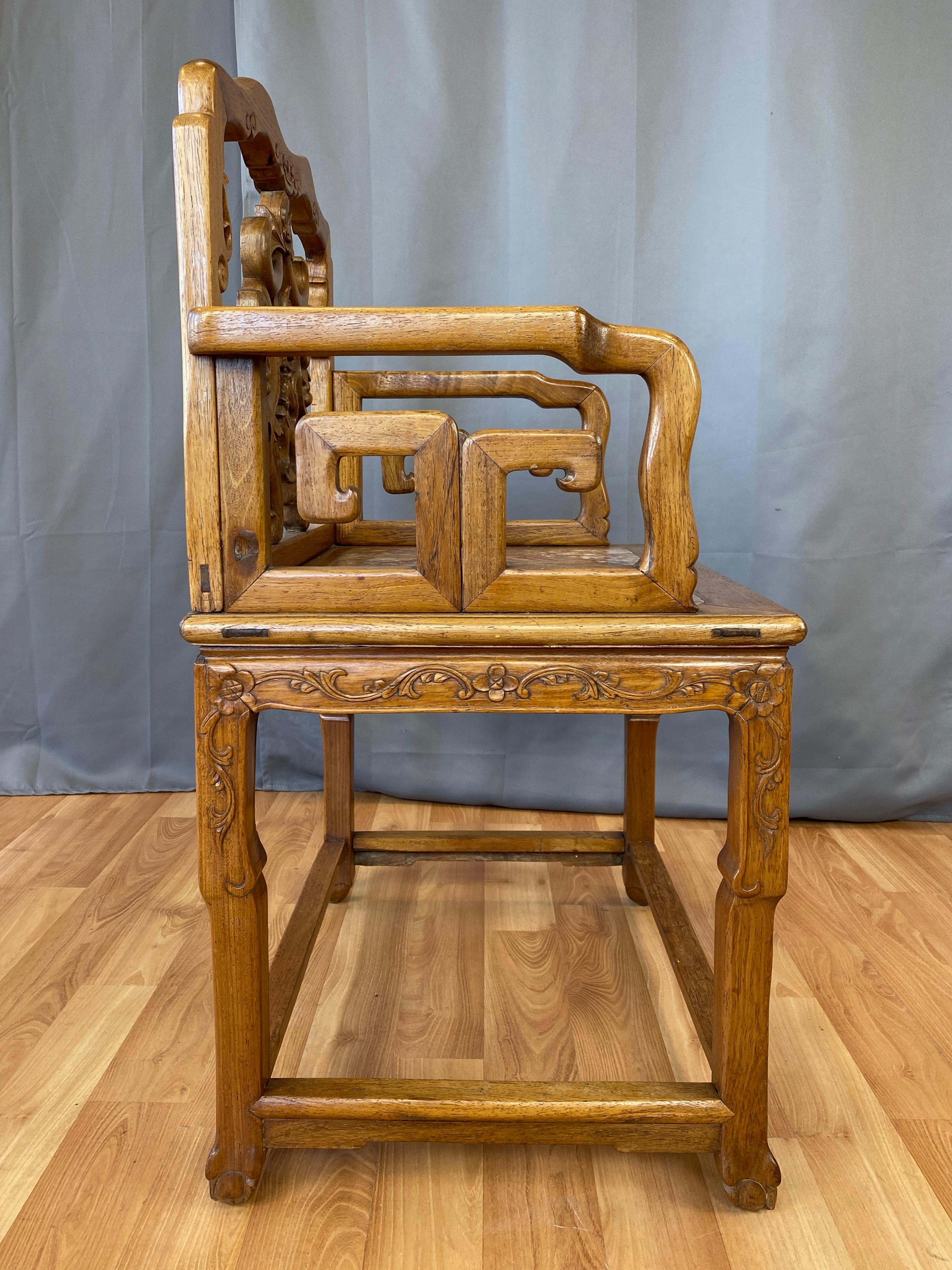 Chinese Qing Dynasty Rosewood and Marble Armchair, 19th Century In Good Condition For Sale In San Francisco, CA