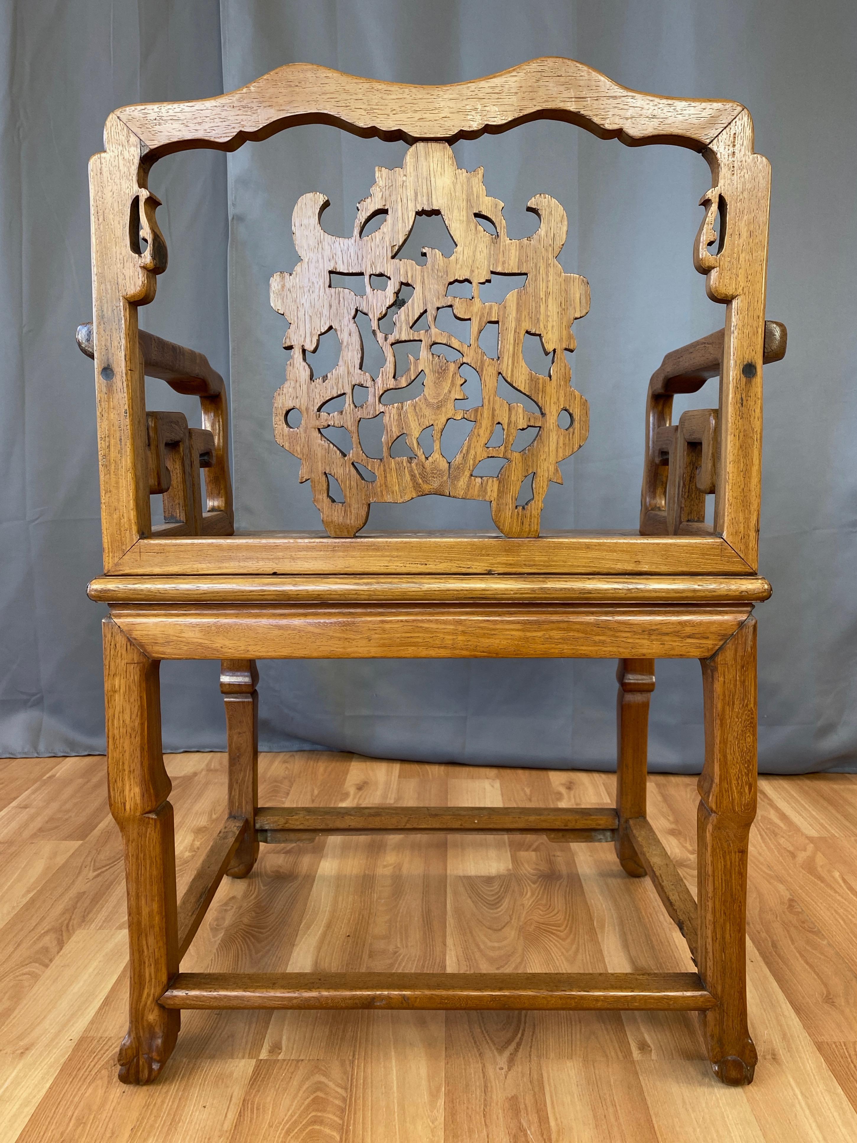 Chinese Qing Dynasty Rosewood and Marble Armchair, 19th Century For Sale 1