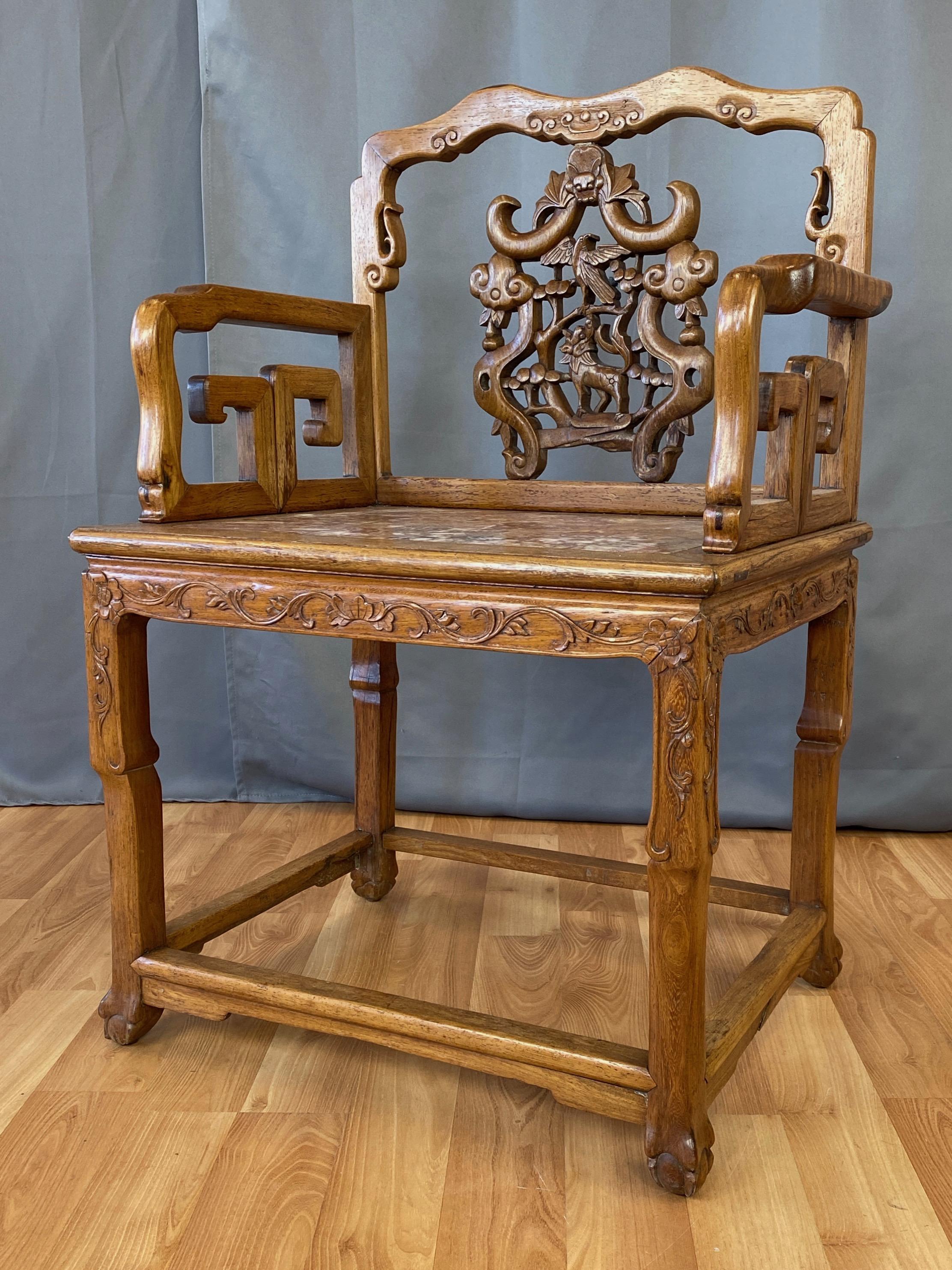Chinese Qing Dynasty Rosewood and Marble Armchair, 19th Century For Sale 4