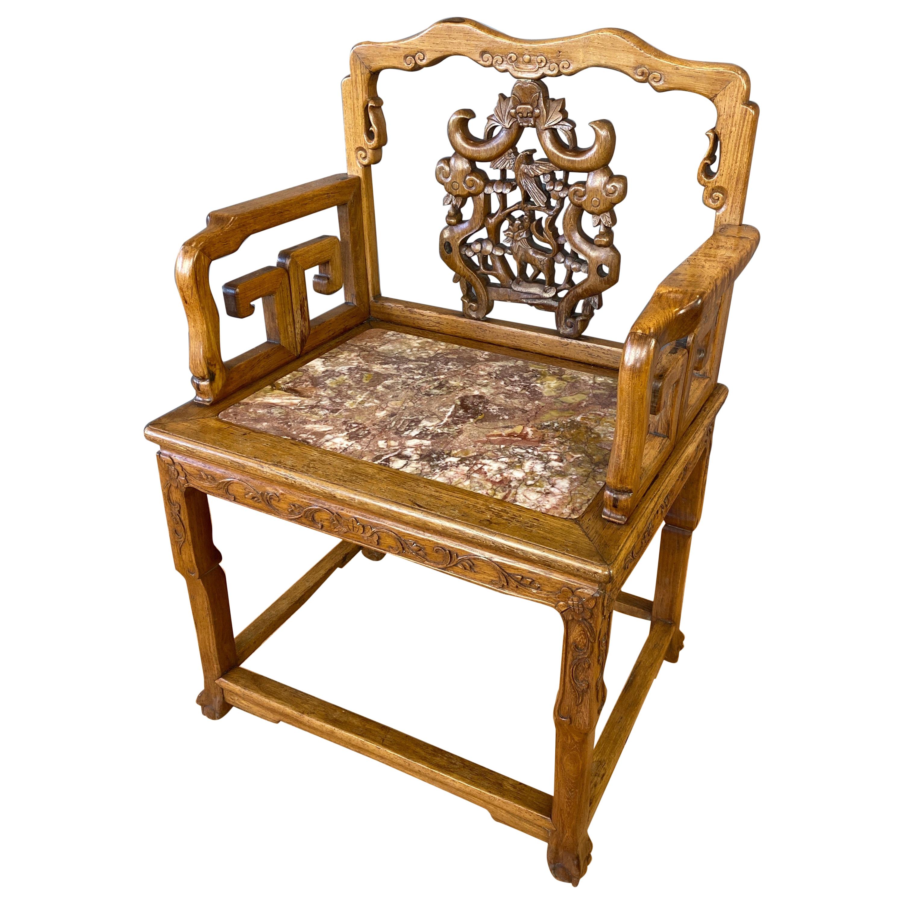 Fauteuil en bois de rose et marbre de la dynastie chinoise Qing, XIXe siècle