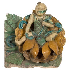 Antique Temple Roof Fragment with Yellow Flower