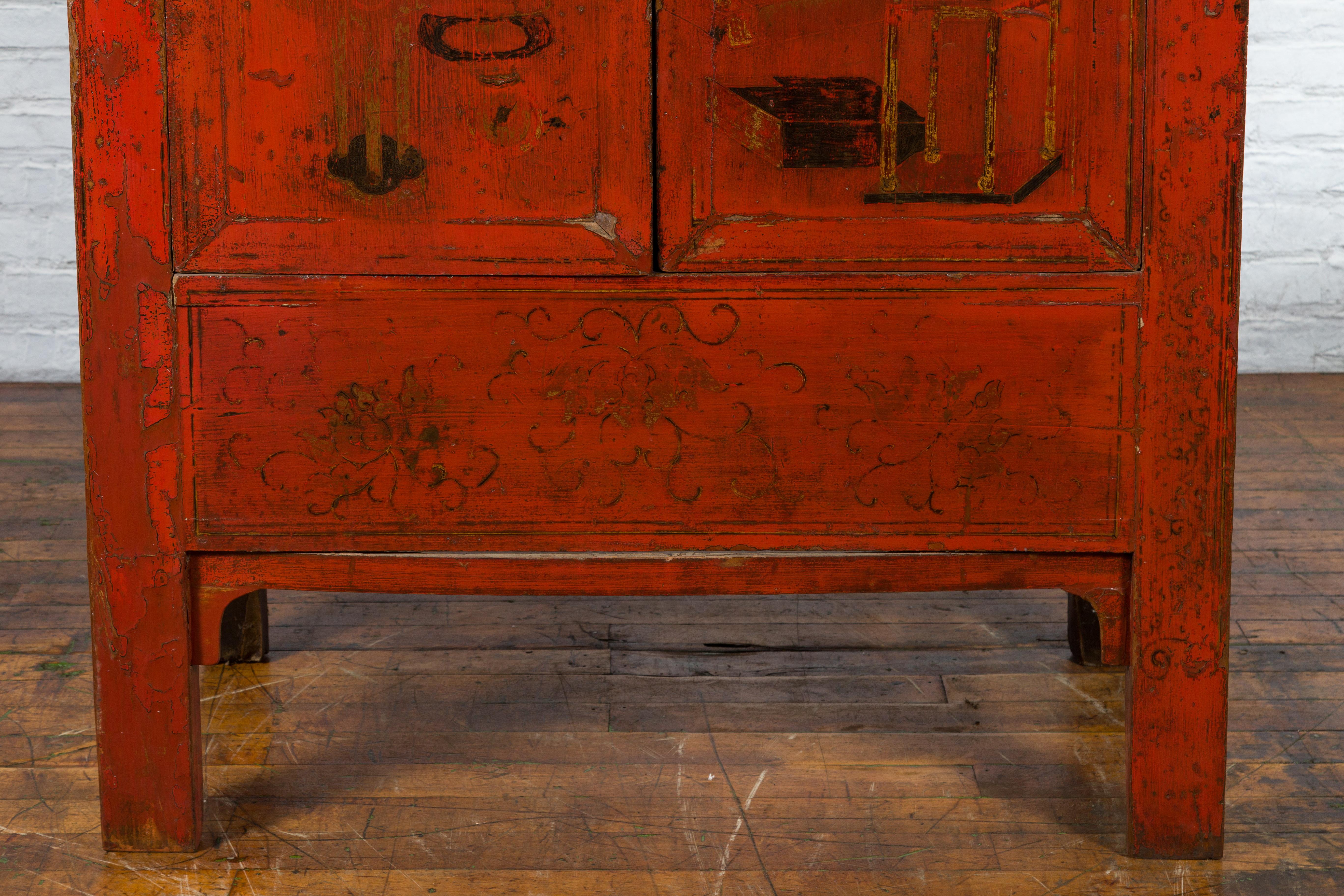 Chinese Qing Dynasty Shanxi Wedding Cabinet with Original Red Lacquer For Sale 10