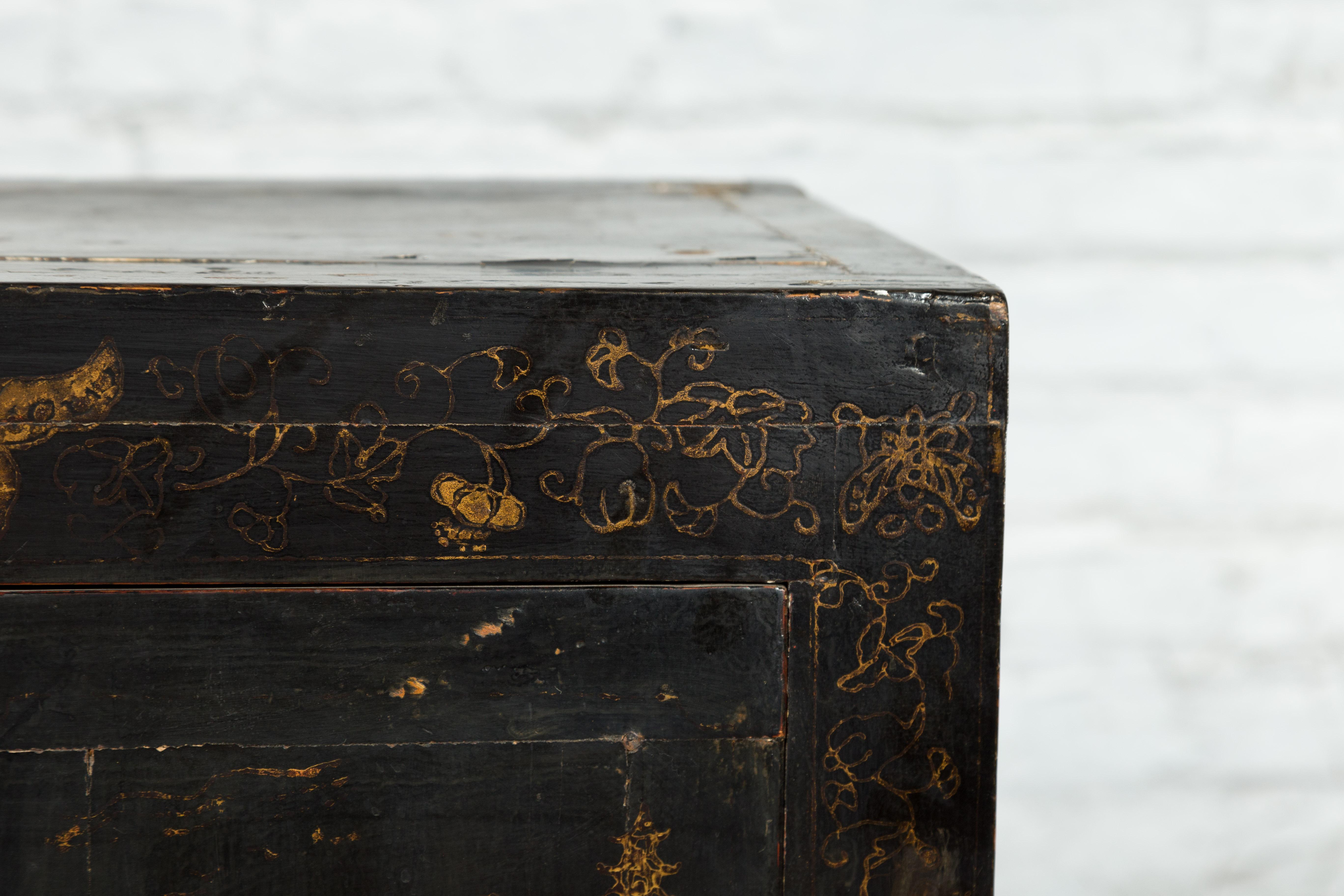 Chinese Qing Dynasty Side Cabinet with Original Lacquer and Faint Painted Décor For Sale 3