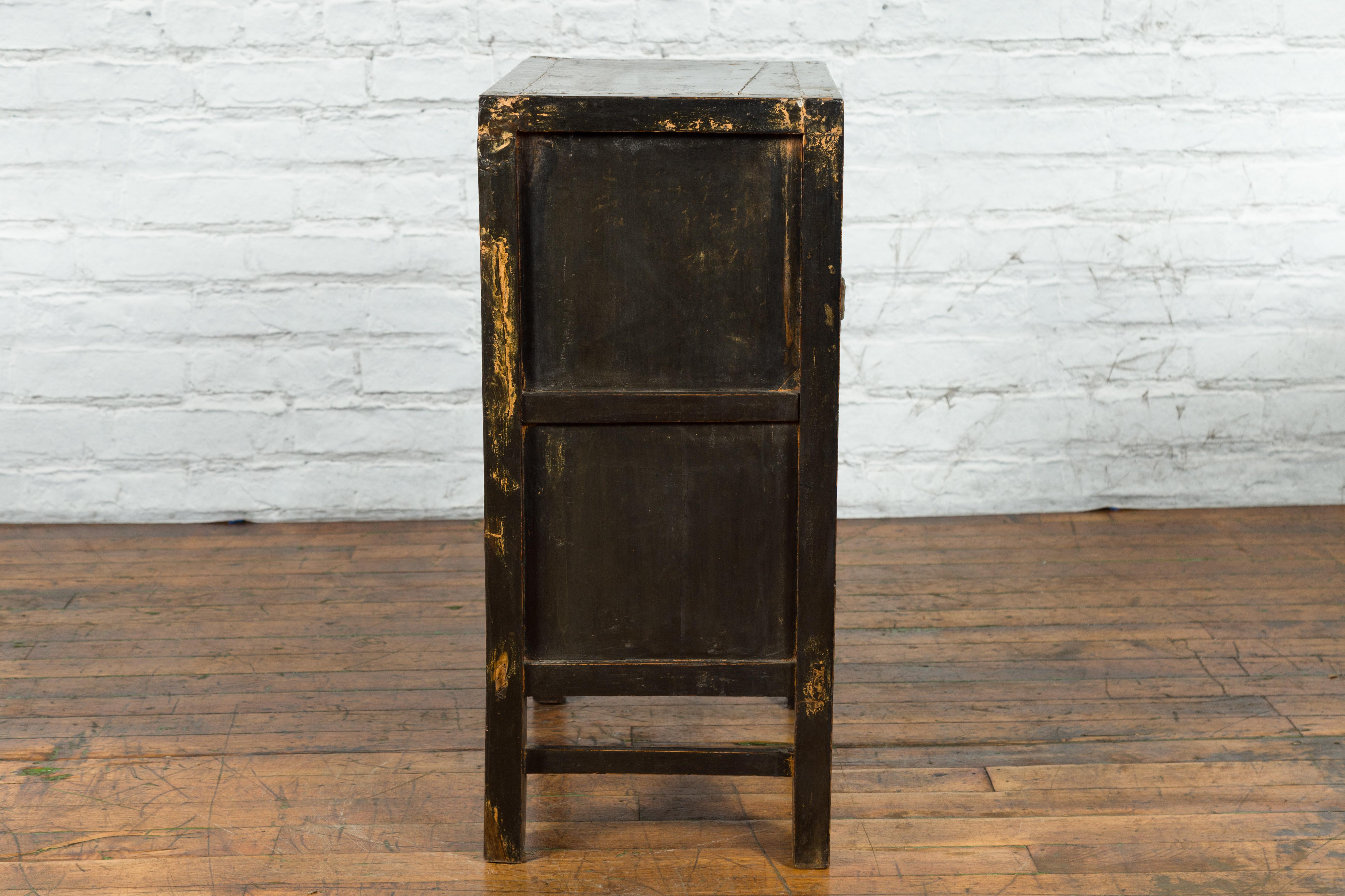 Chinese Qing Dynasty Side Cabinet with Original Lacquer and Faint Painted Décor For Sale 7