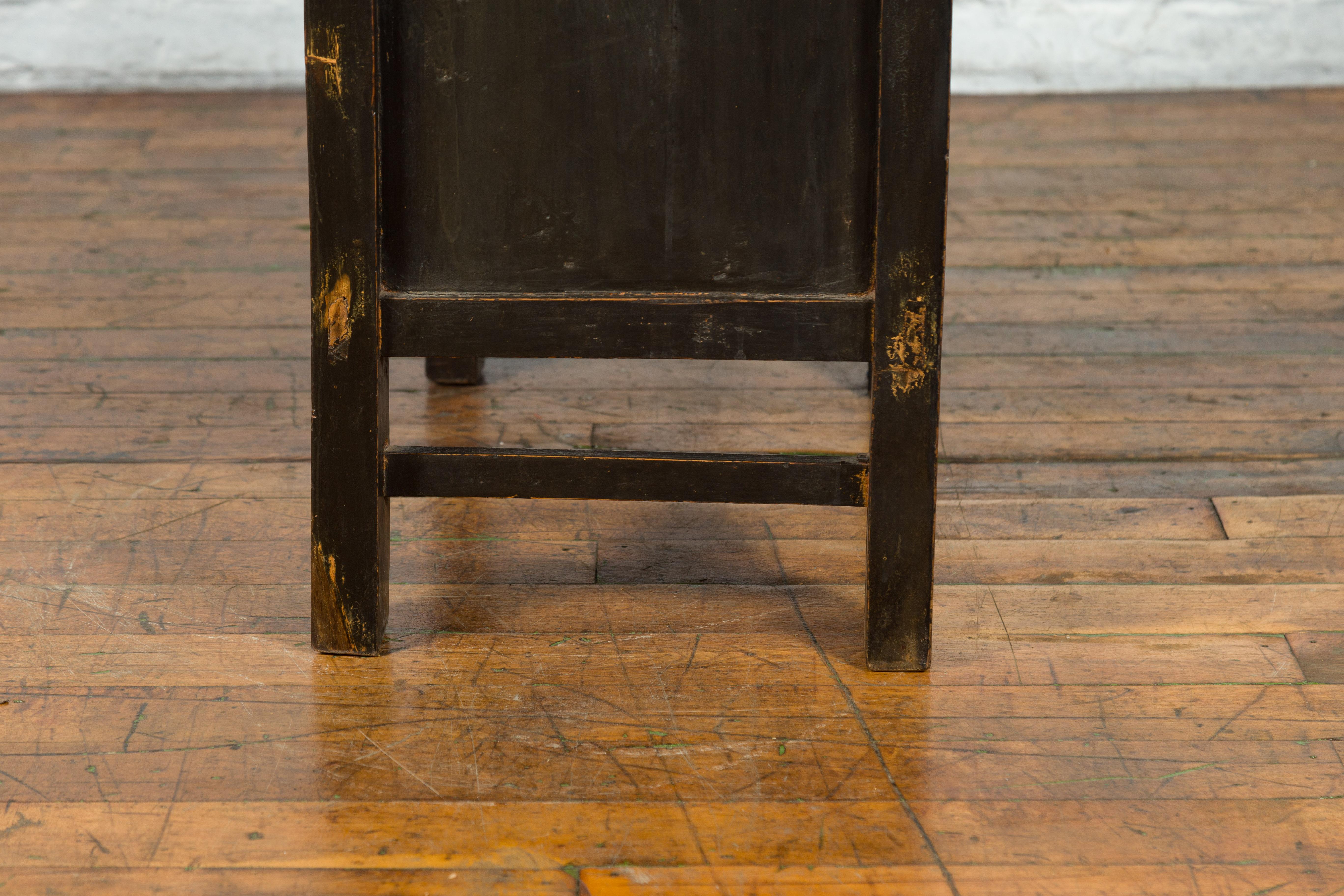 Chinese Qing Dynasty Side Cabinet with Original Lacquer and Faint Painted Décor For Sale 9