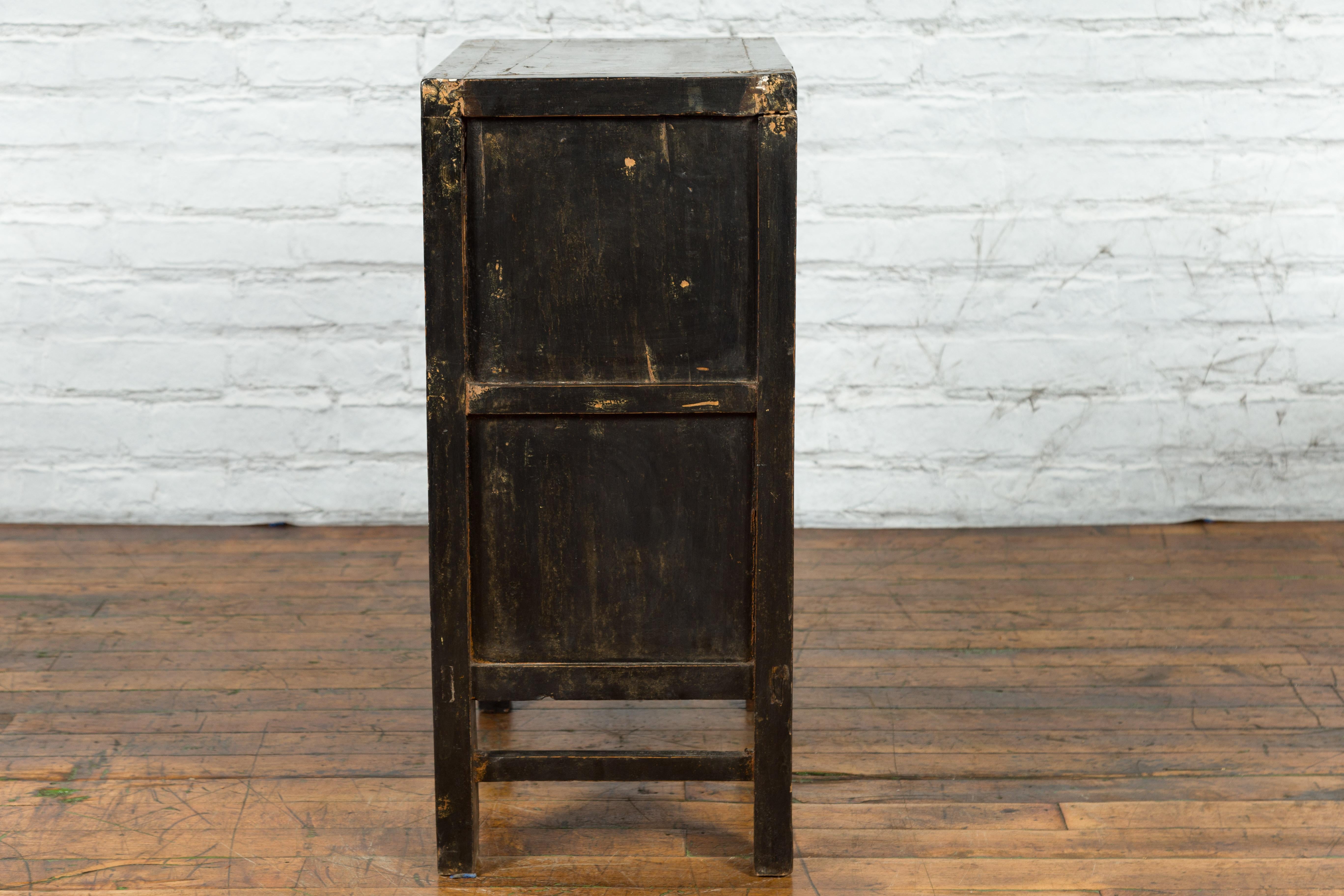 Chinese Qing Dynasty Side Cabinet with Original Lacquer and Faint Painted Décor For Sale 11