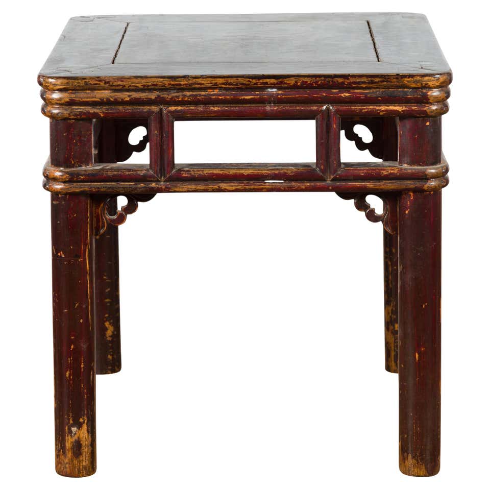 Rustic Chinese A-Frame Bench with Scrolling Spandrels and Distressed ...