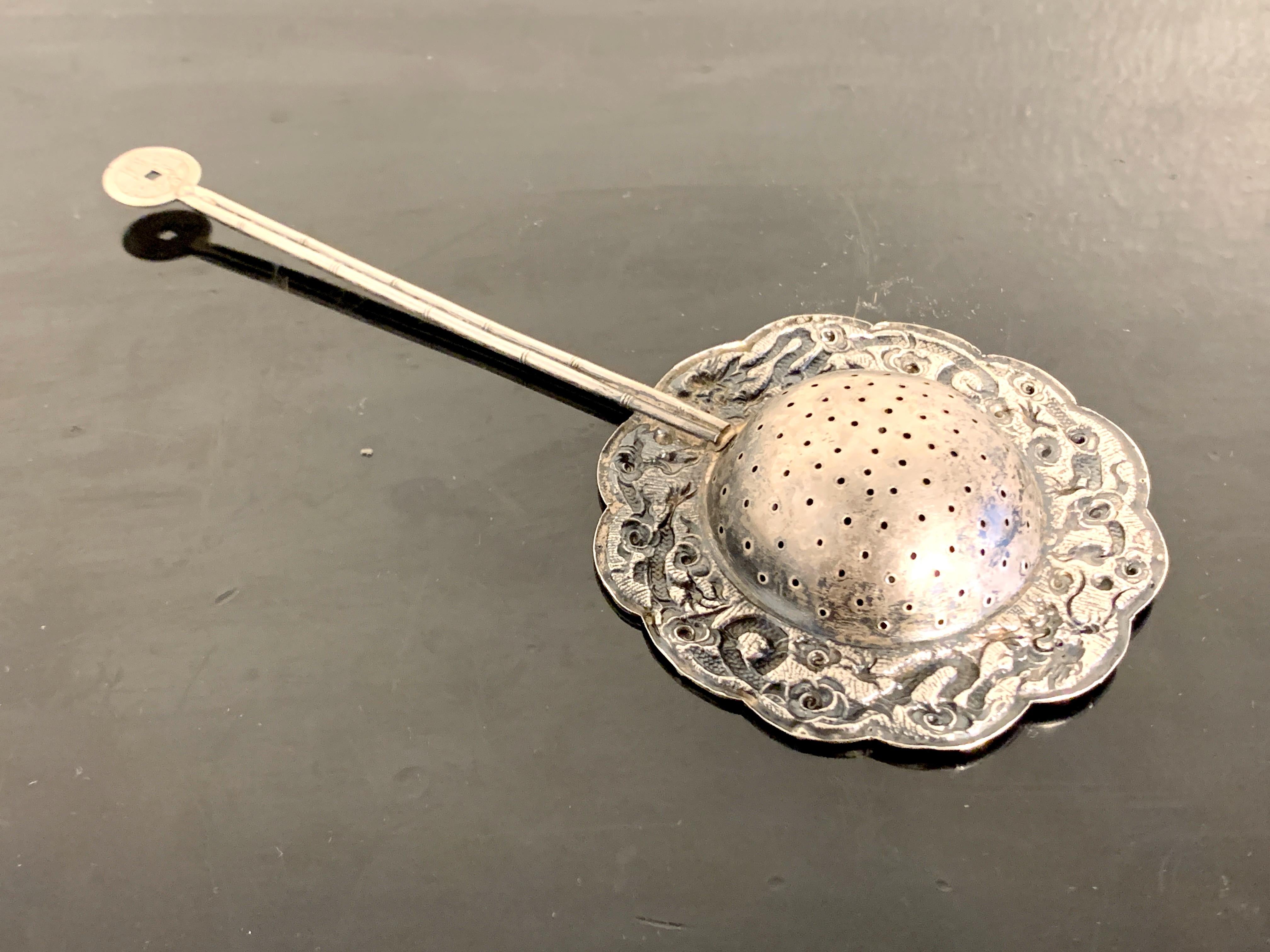 Chinese Qing Dynasty Silver Tea Strainer, Late 19th Century, China For Sale 1