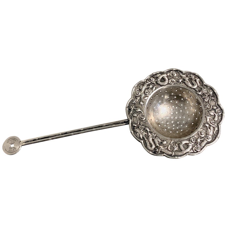 Chinese Qing Dynasty Silver Tea Strainer, Late 19th Century, China For Sale