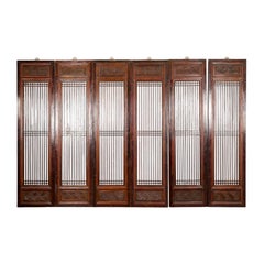 Qing Dynasty Six-Panel Lacquered Screen with Carved Meander Motifs