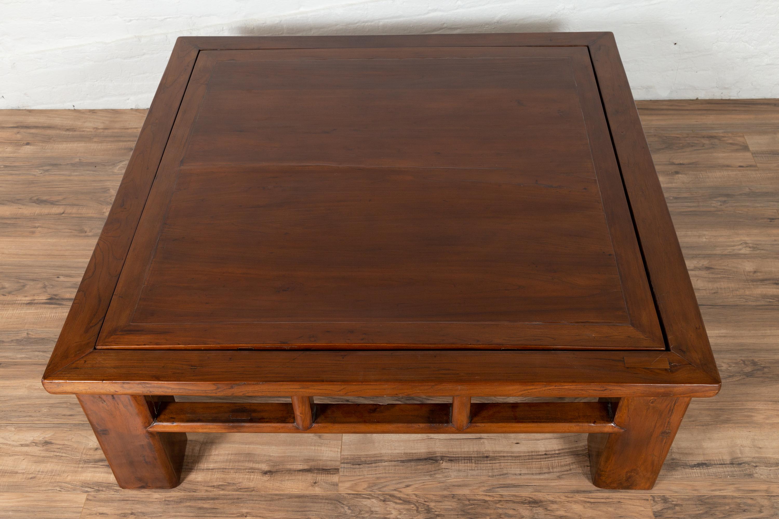 Chinese Qing Dynasty Style Elm Coffee Table with Reversible Top and Strut Motifs For Sale 4