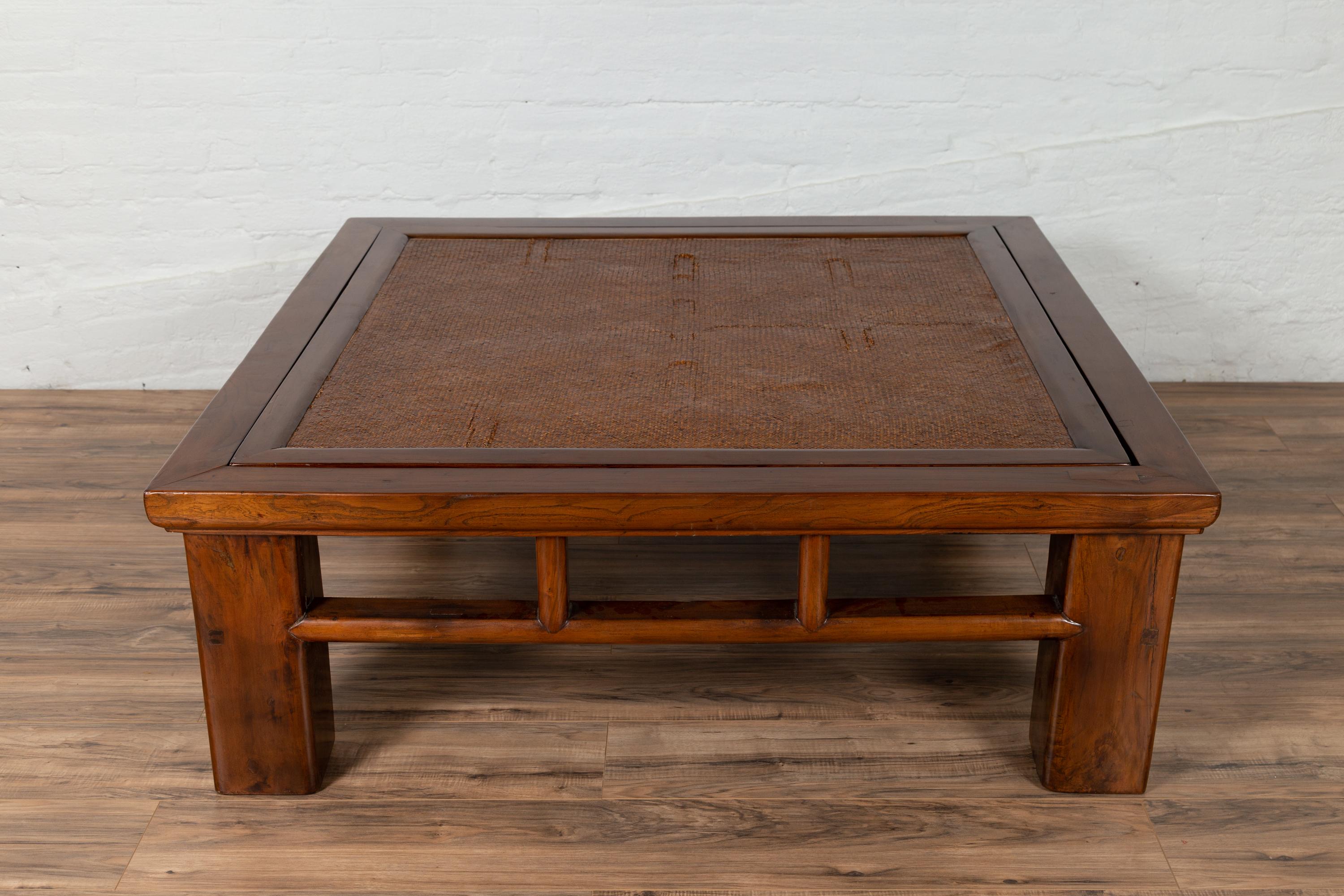 Chinese Qing Dynasty Style Elm Coffee Table with Reversible Top and Strut Motifs For Sale 6