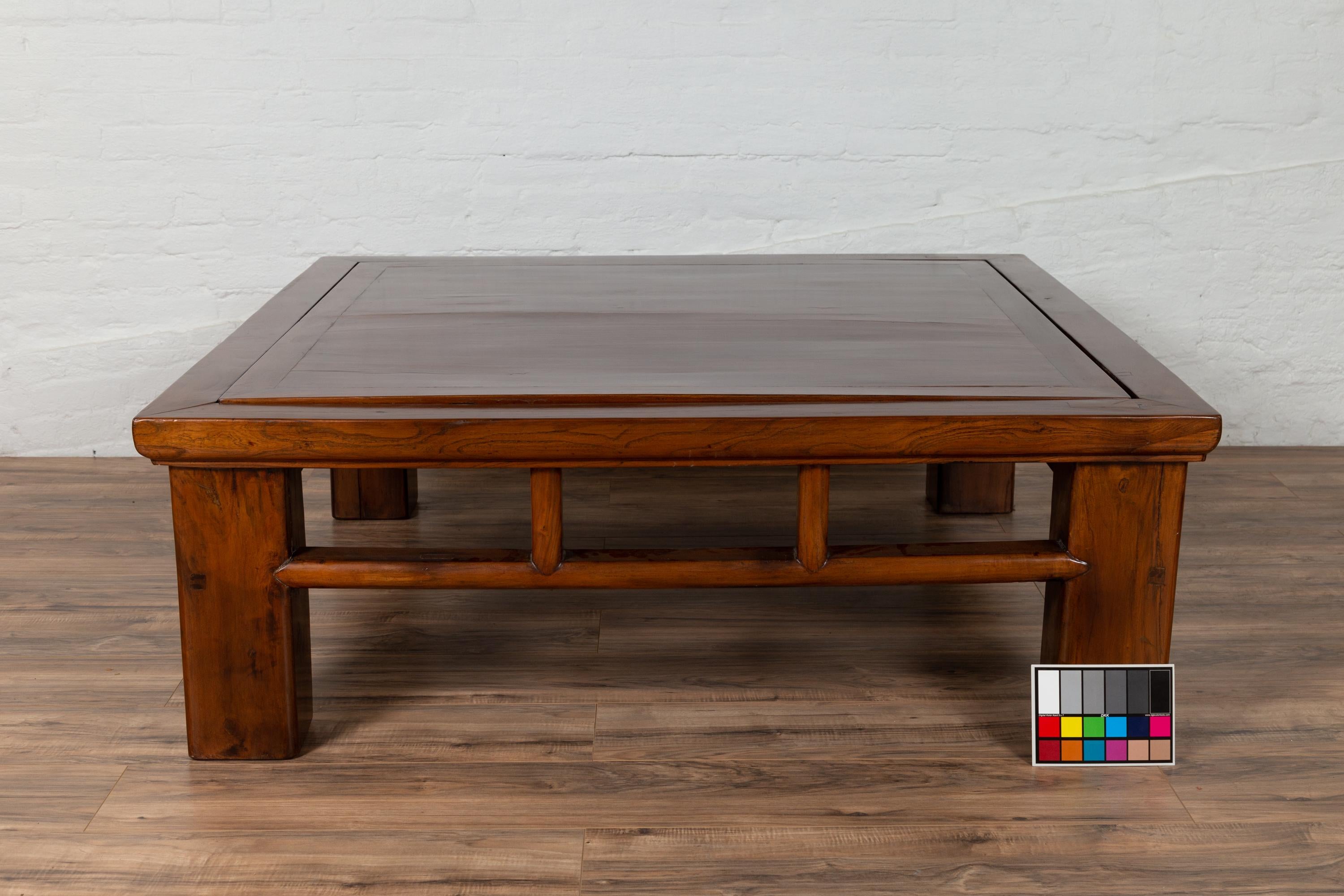 Chinese Qing Dynasty Style Elm Coffee Table with Reversible Top and Strut Motifs For Sale 8