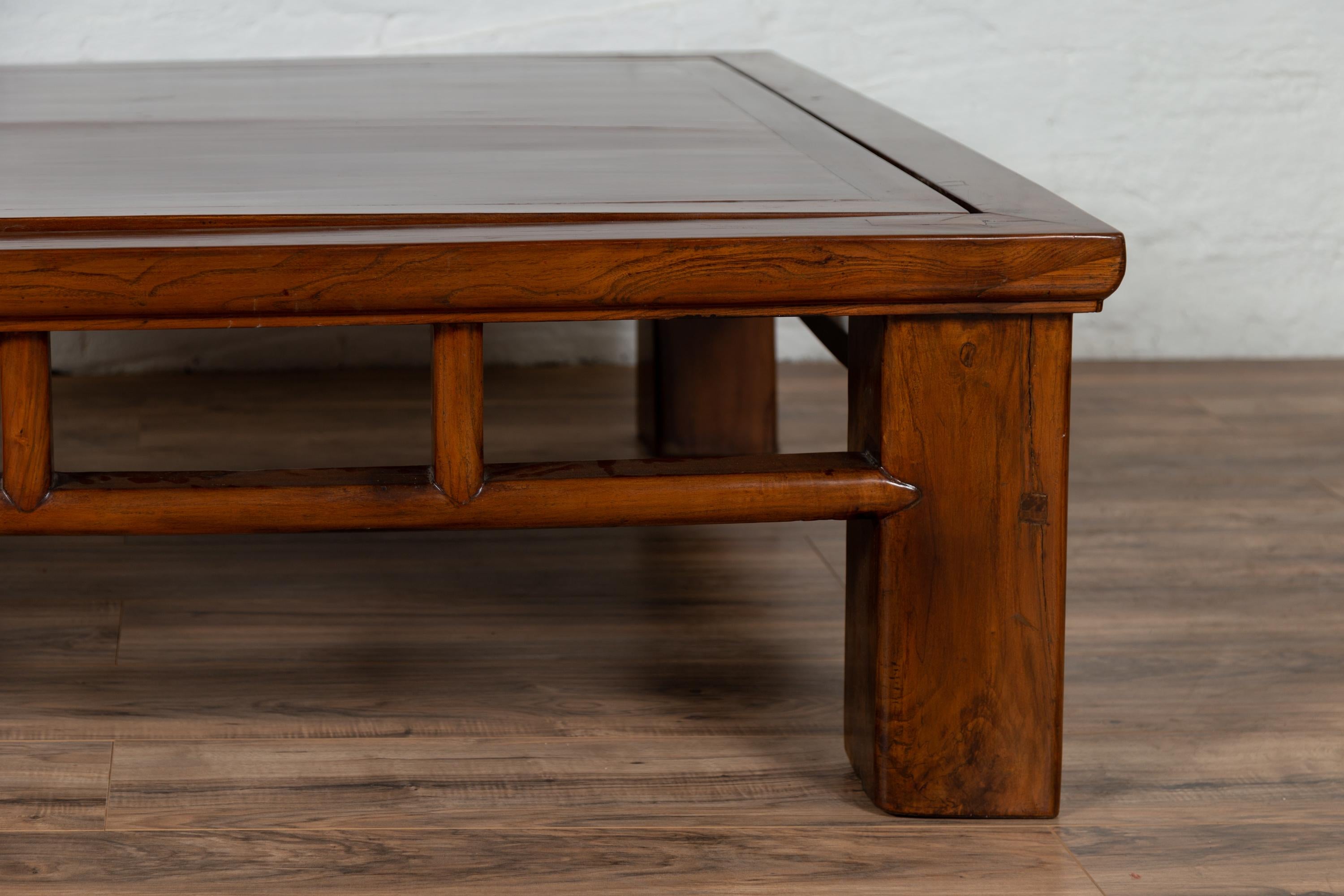20th Century Chinese Qing Dynasty Style Elm Coffee Table with Reversible Top and Strut Motifs For Sale