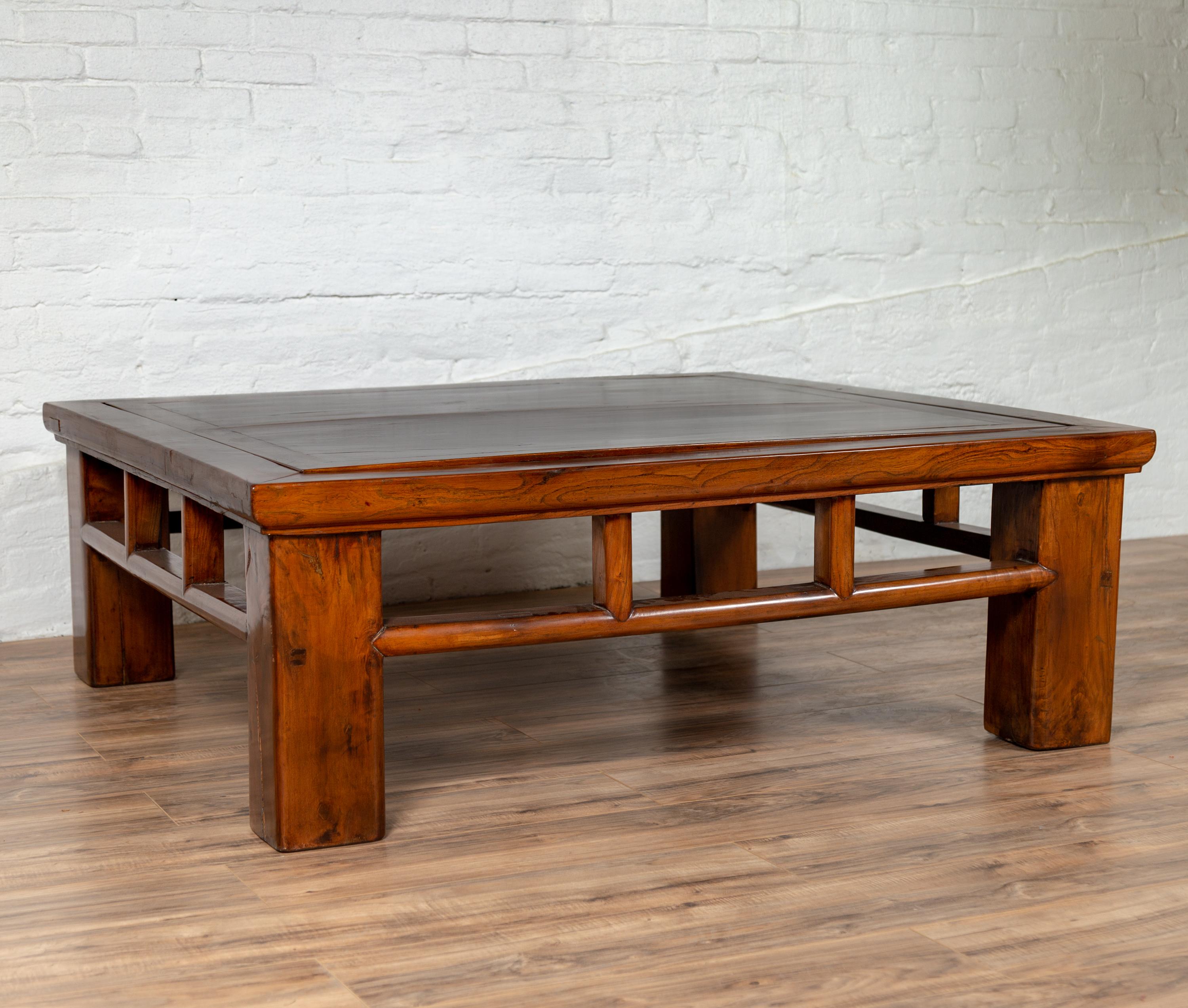 Chinese Qing Dynasty Style Elm Coffee Table with Reversible Top and Strut Motifs For Sale 2