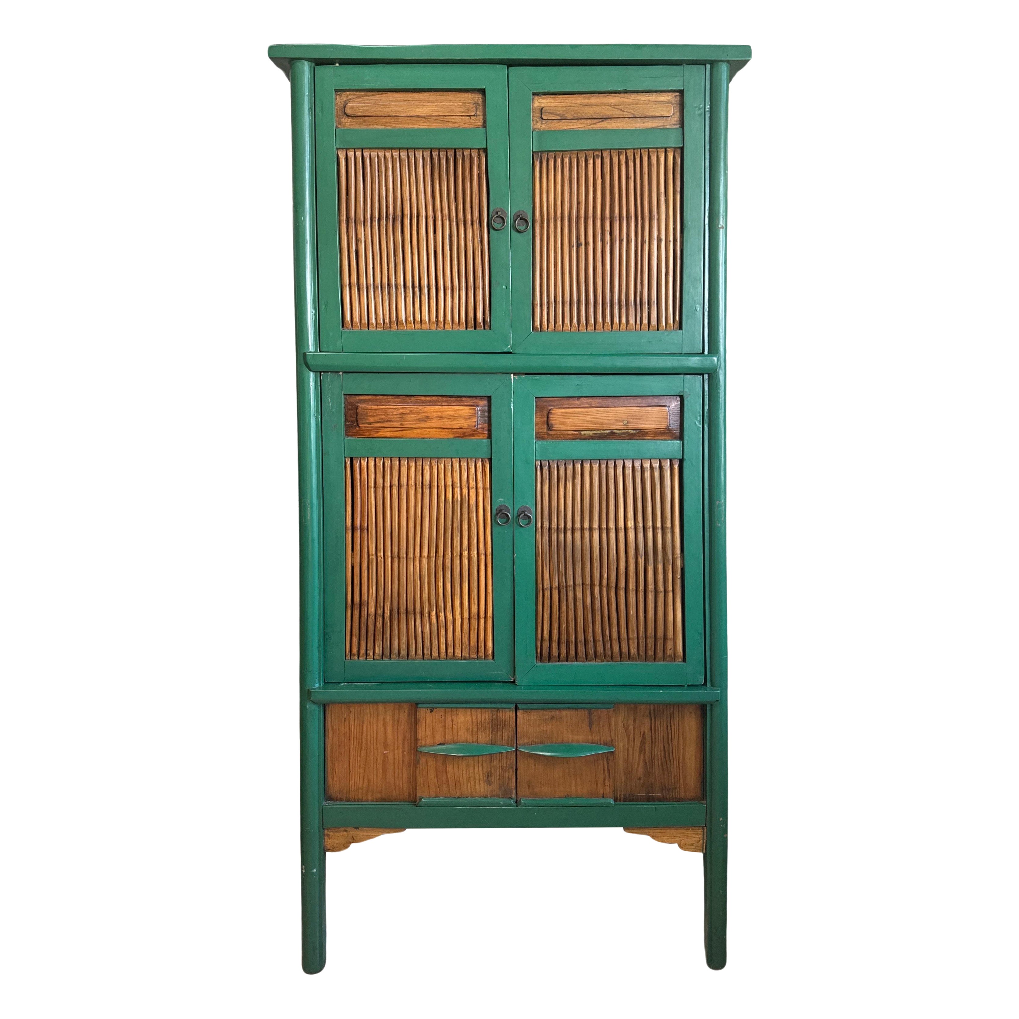 Chinese Qing Dynasty Style Kitchen Cabinet with Bamboo Sliding Panels