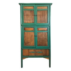 Chinese Qing Dynasty Style Kitchen Cabinet with Bamboo Sliding Panels