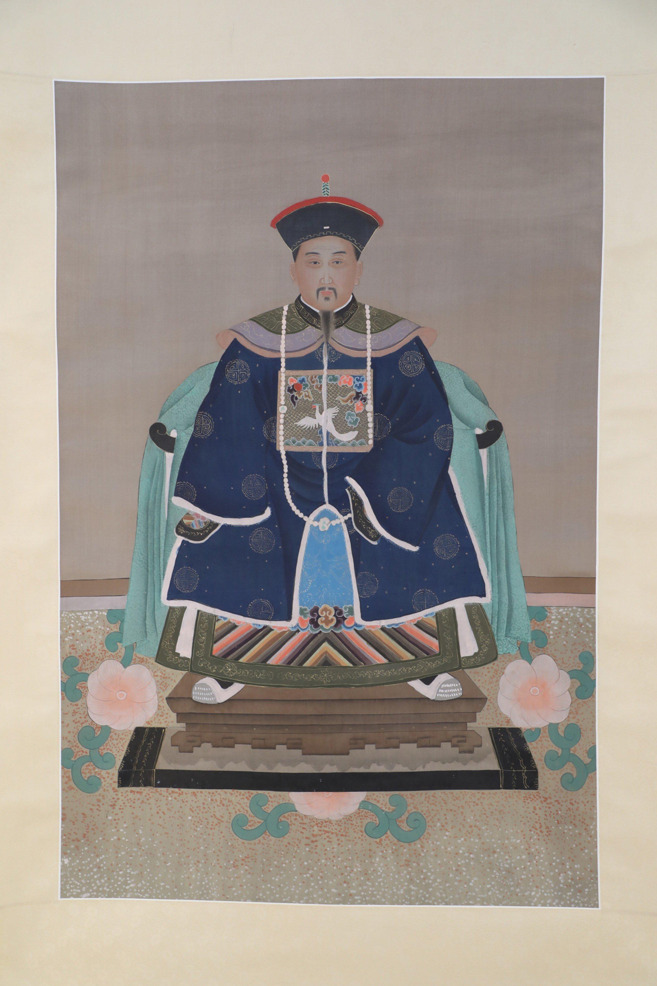 Bois Rouleaux de papier et de soie pour portraits de roi, style dynastie chinoise Qing en vente
