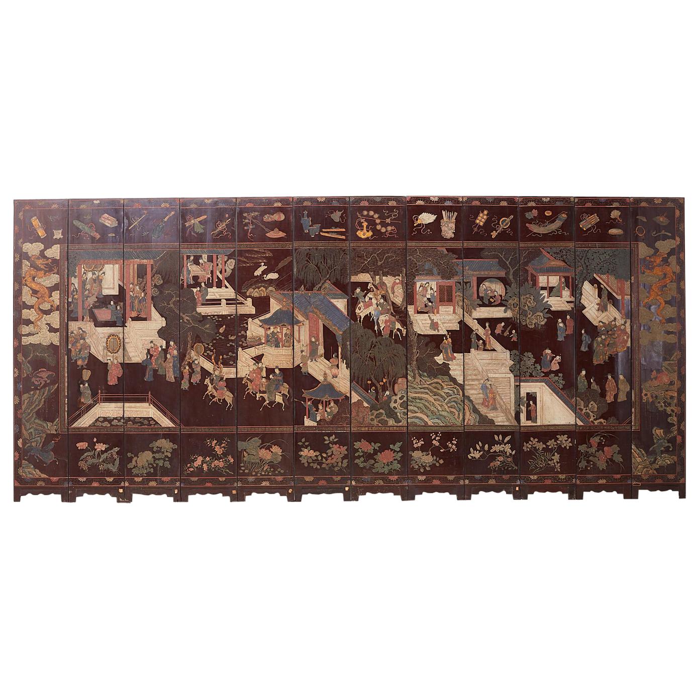 Chinese Qing Dynasty Twelve-Panel Coromandel Screen