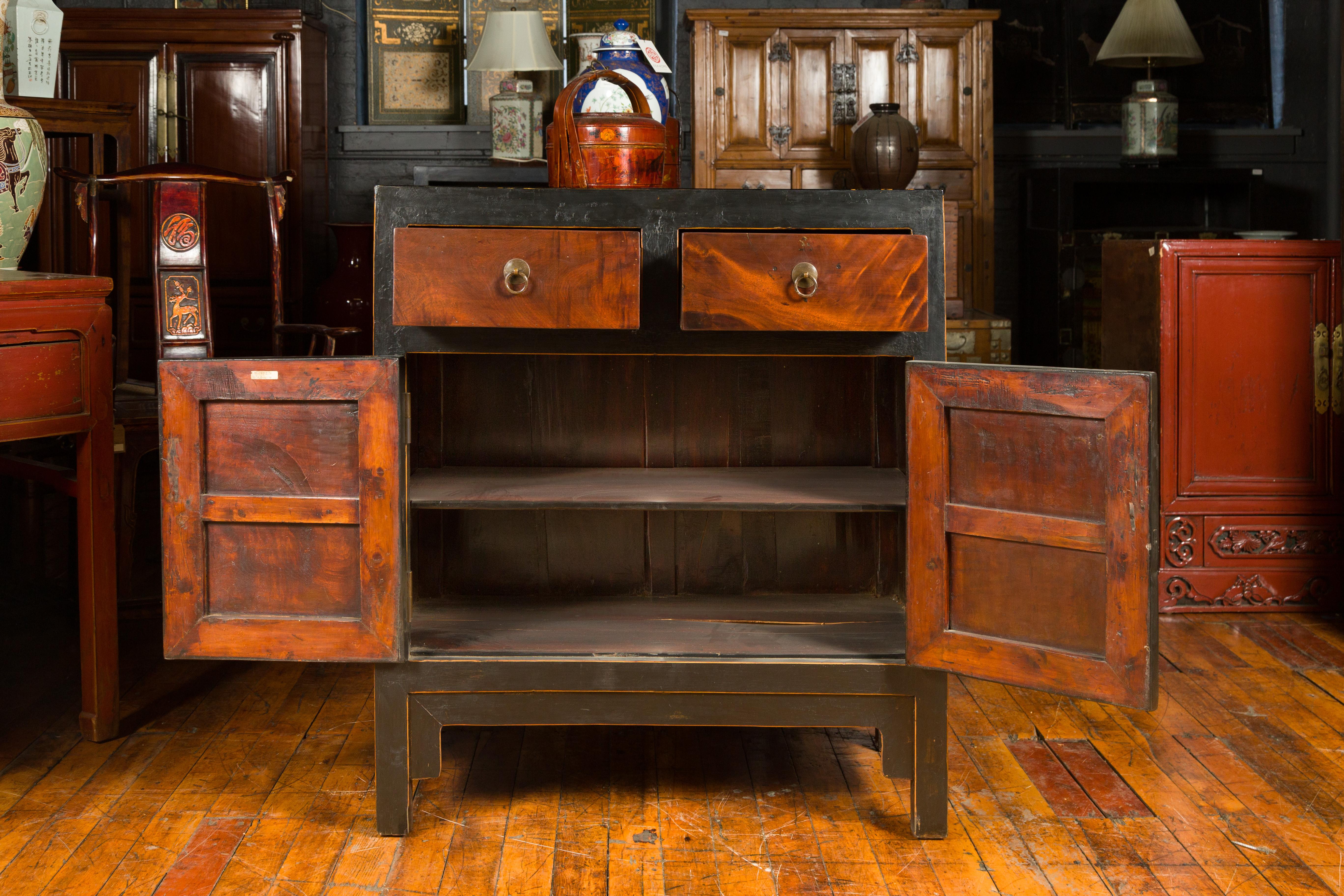 Qing Dynasty 19th Century Two-Toned Cabinet with Two Drawers Over Double Doors For Sale 2