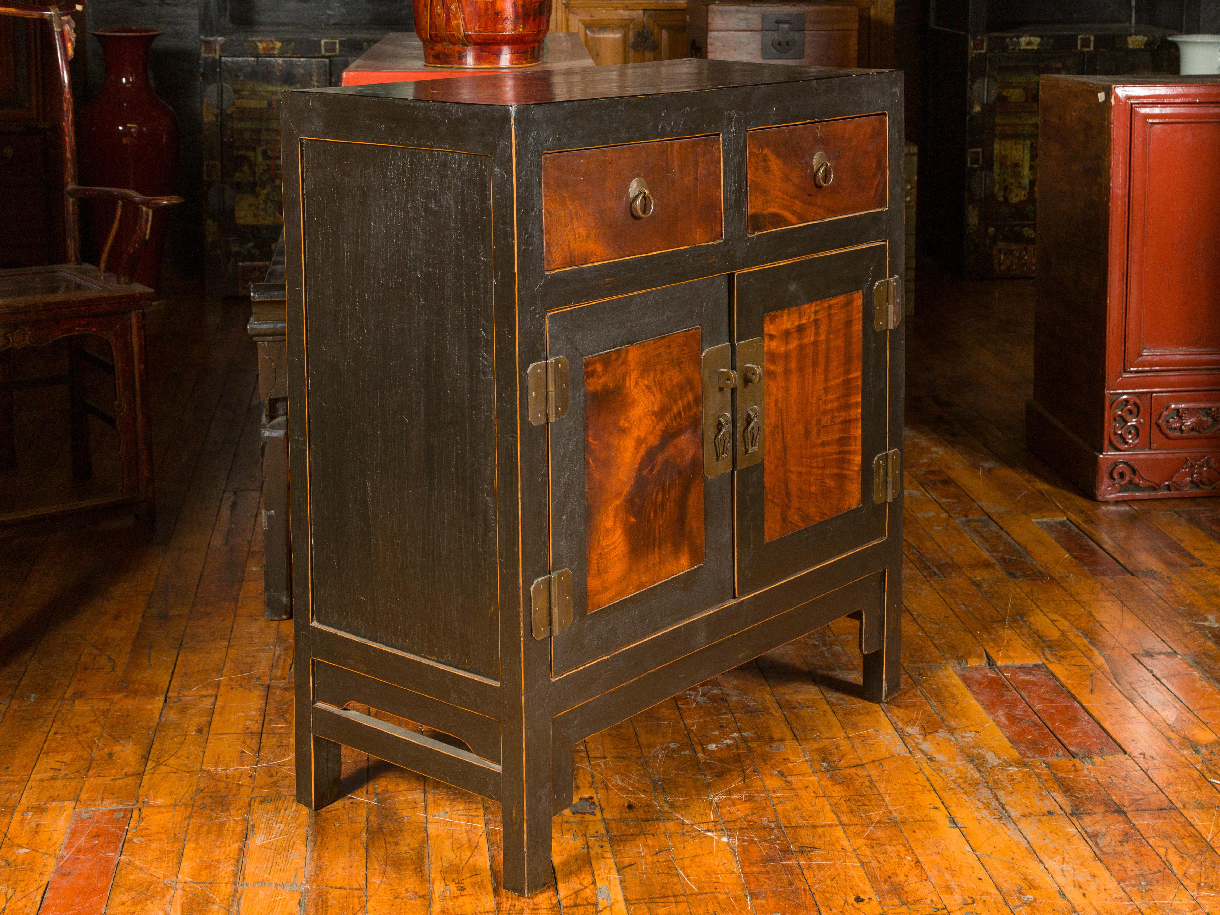 Qing Dynasty 19th Century Two-Toned Cabinet with Two Drawers Over Double Doors For Sale 3