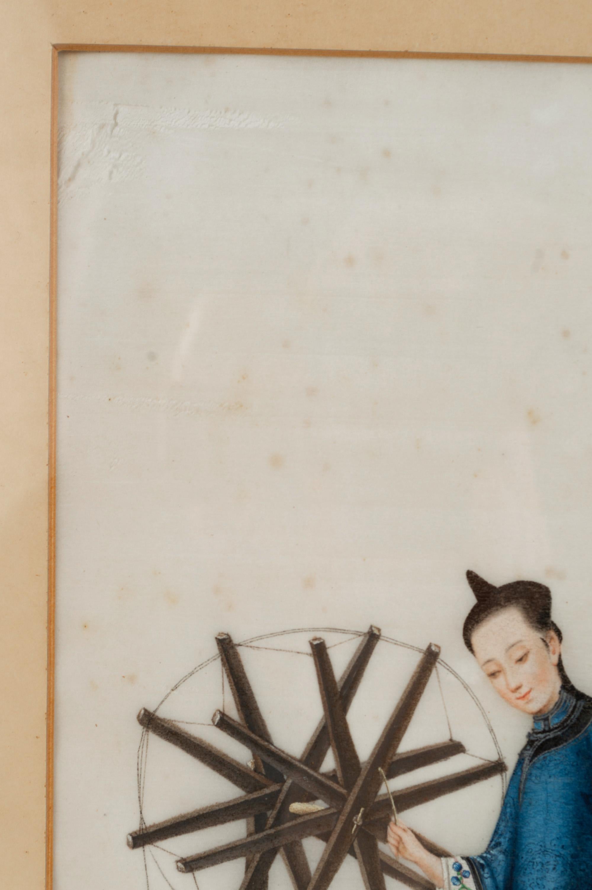 Chinois Aquarelle et gouache sur papier de riz de la dynastie chinoise Qing, Canton, C.1835 en vente